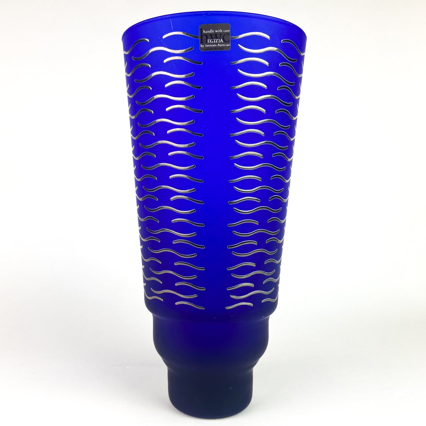 Italian EGIZIA HWC Cobalt + Silver Post-Modern Glass Vase #O1050