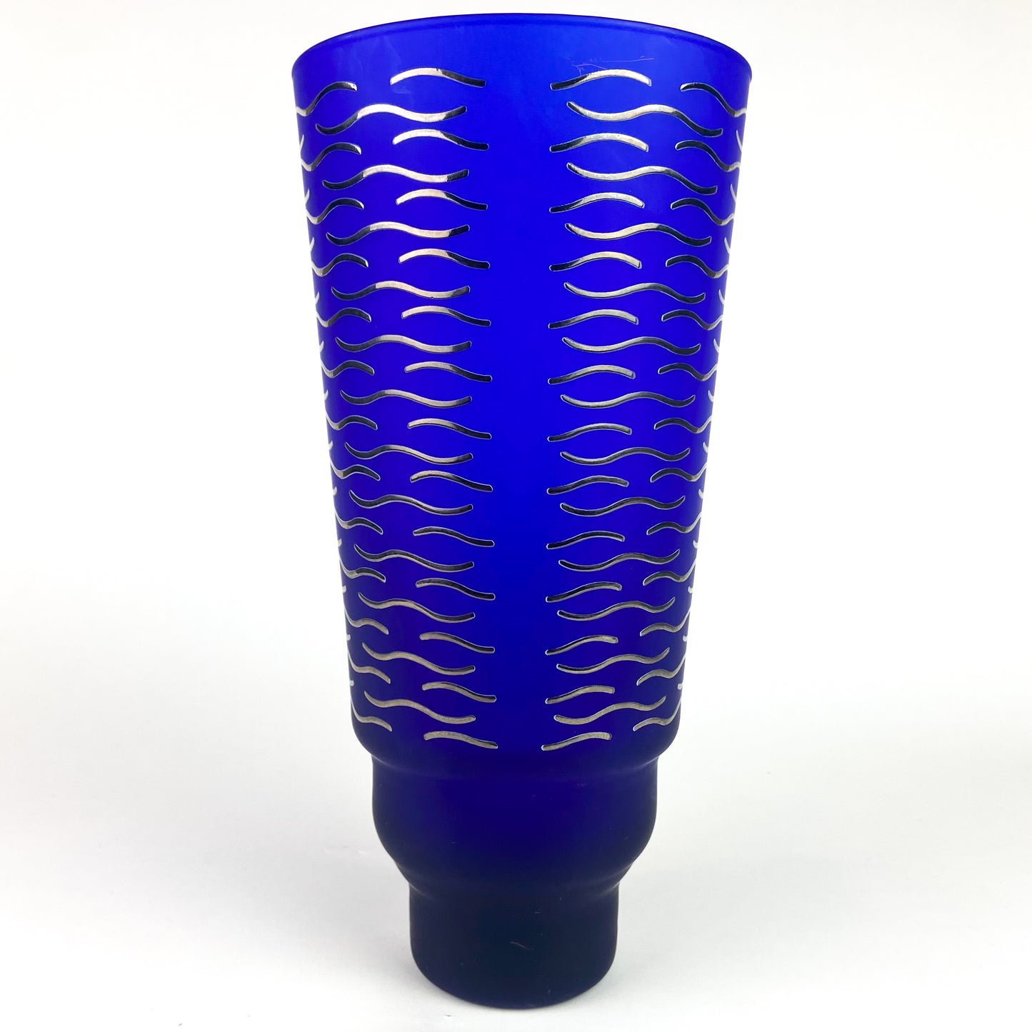 Italian EGIZIA HWC Cobalt + Silver Post-Modern Glass Vase #O1050