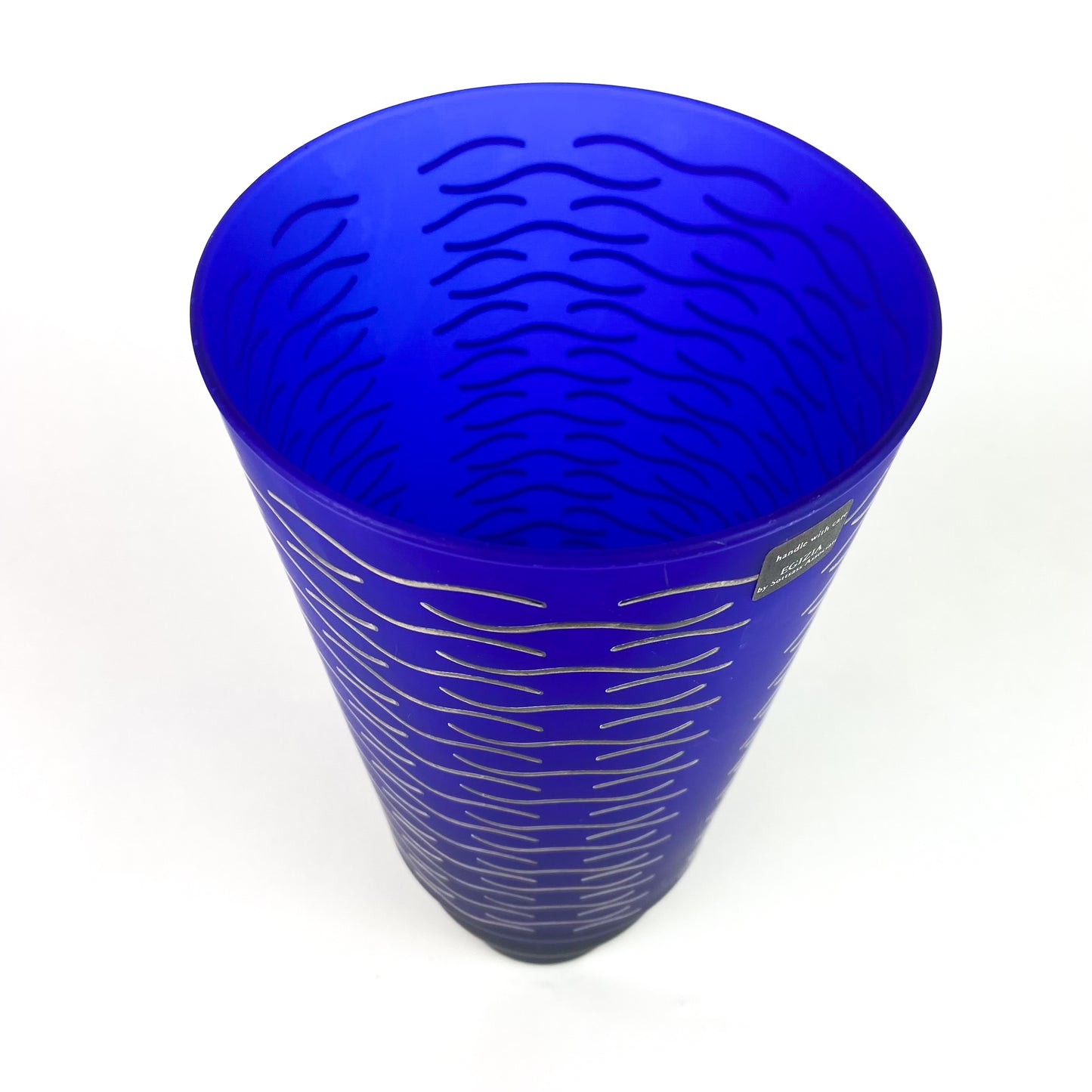 Italian EGIZIA HWC Cobalt + Silver Post-Modern Glass Vase #O1050