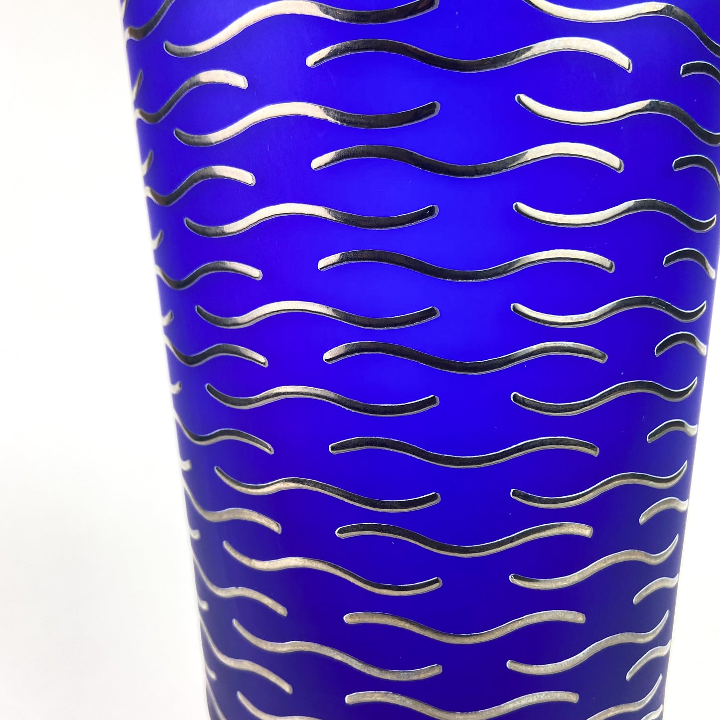 Italian EGIZIA HWC Cobalt + Silver Post-Modern Glass Vase #O1050