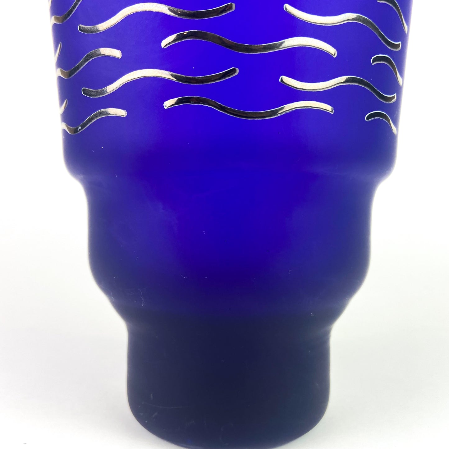 Italian EGIZIA HWC Cobalt + Silver Post-Modern Glass Vase #O1050