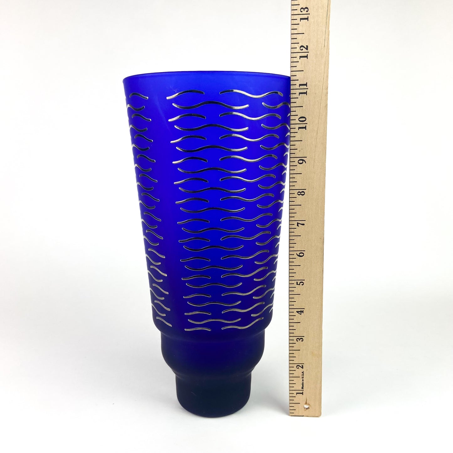 Italian EGIZIA HWC Cobalt + Silver Post-Modern Glass Vase #O1050