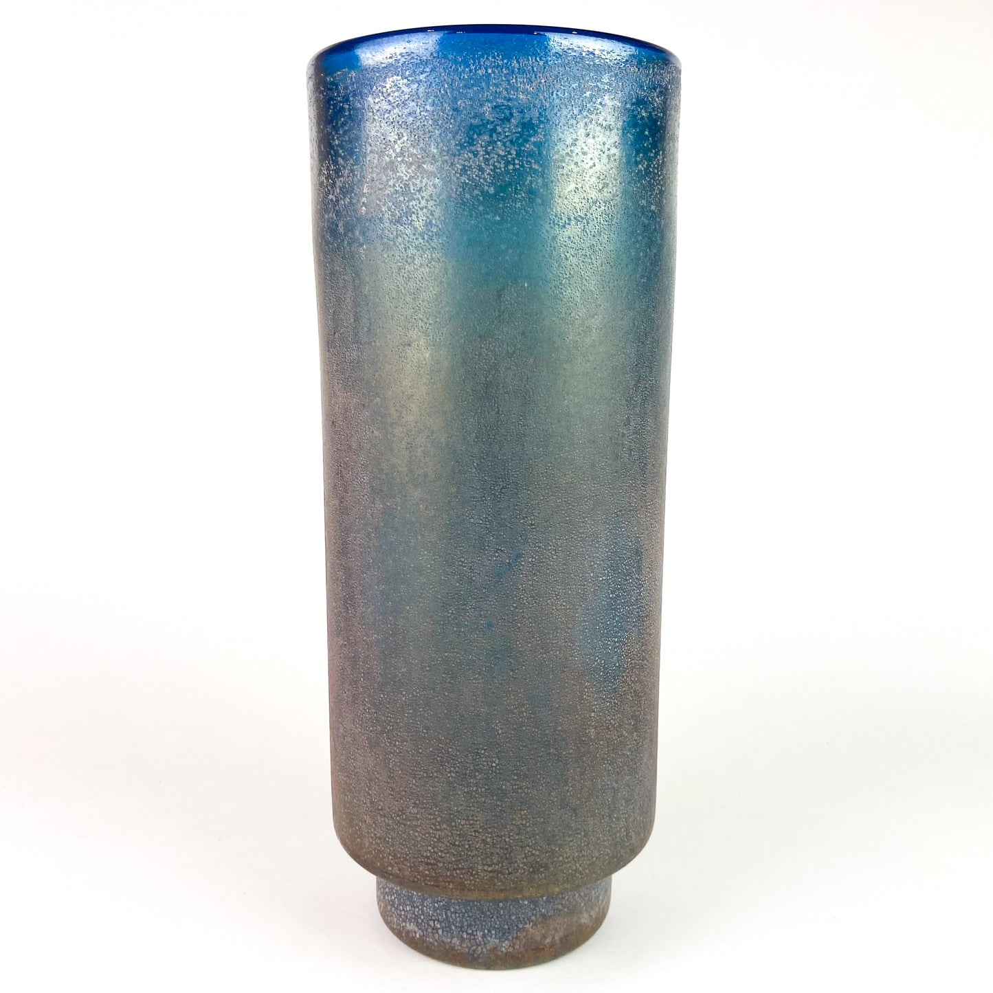 Large Blue Iridescent Studio Art Glass Vase #O1051