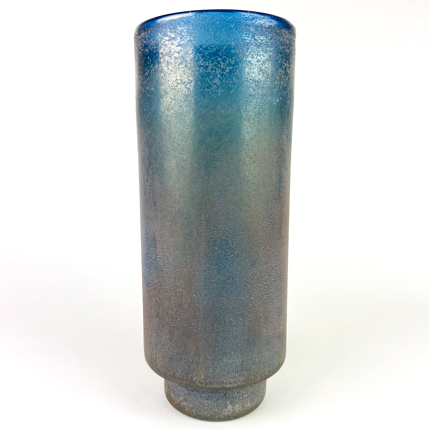 Large Blue Iridescent Studio Art Glass Vase #O1051