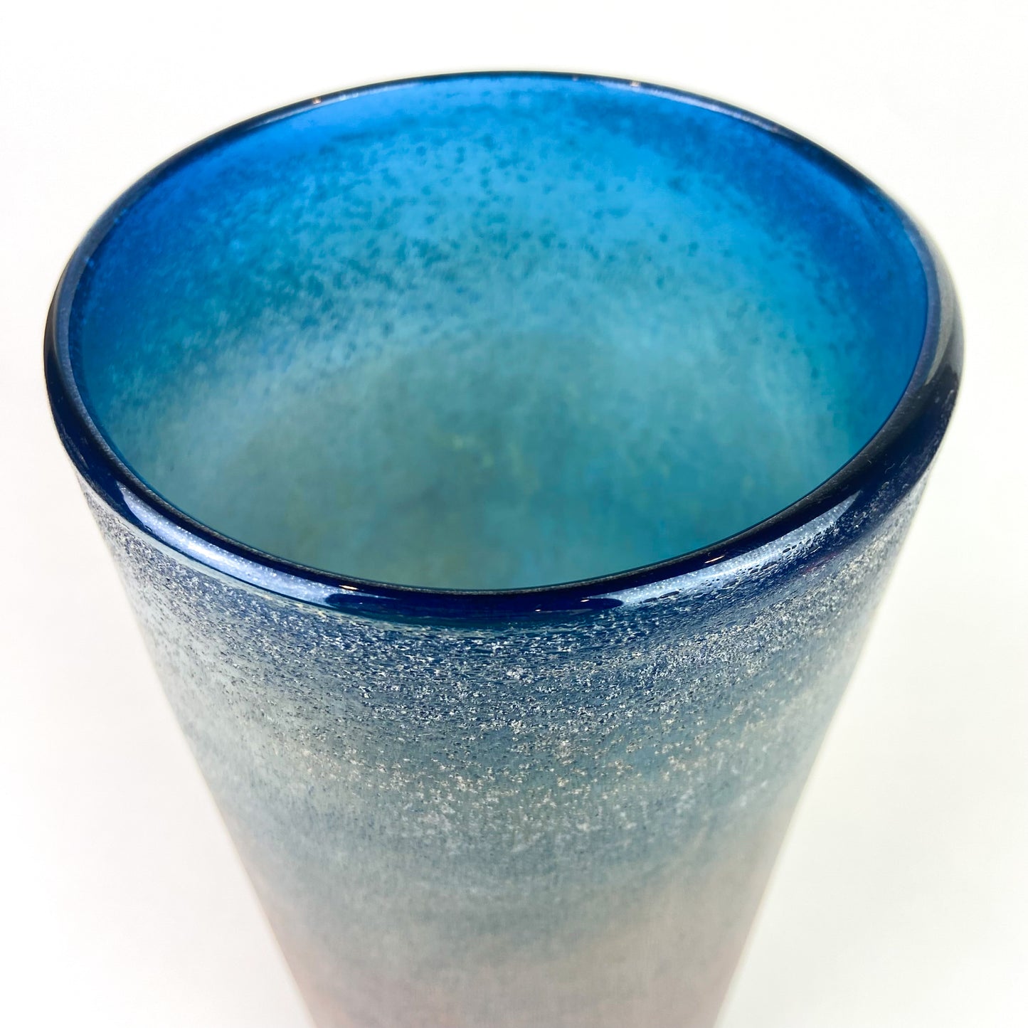 Large Blue Iridescent Studio Art Glass Vase #O1051