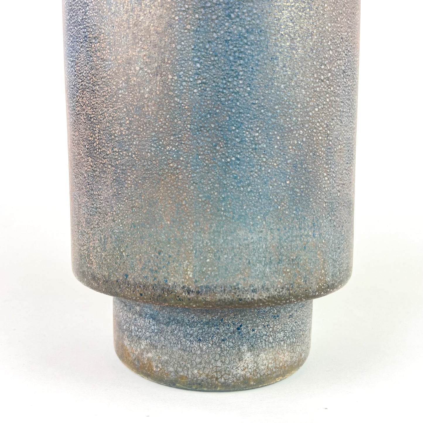 Large Blue Iridescent Studio Art Glass Vase #O1051