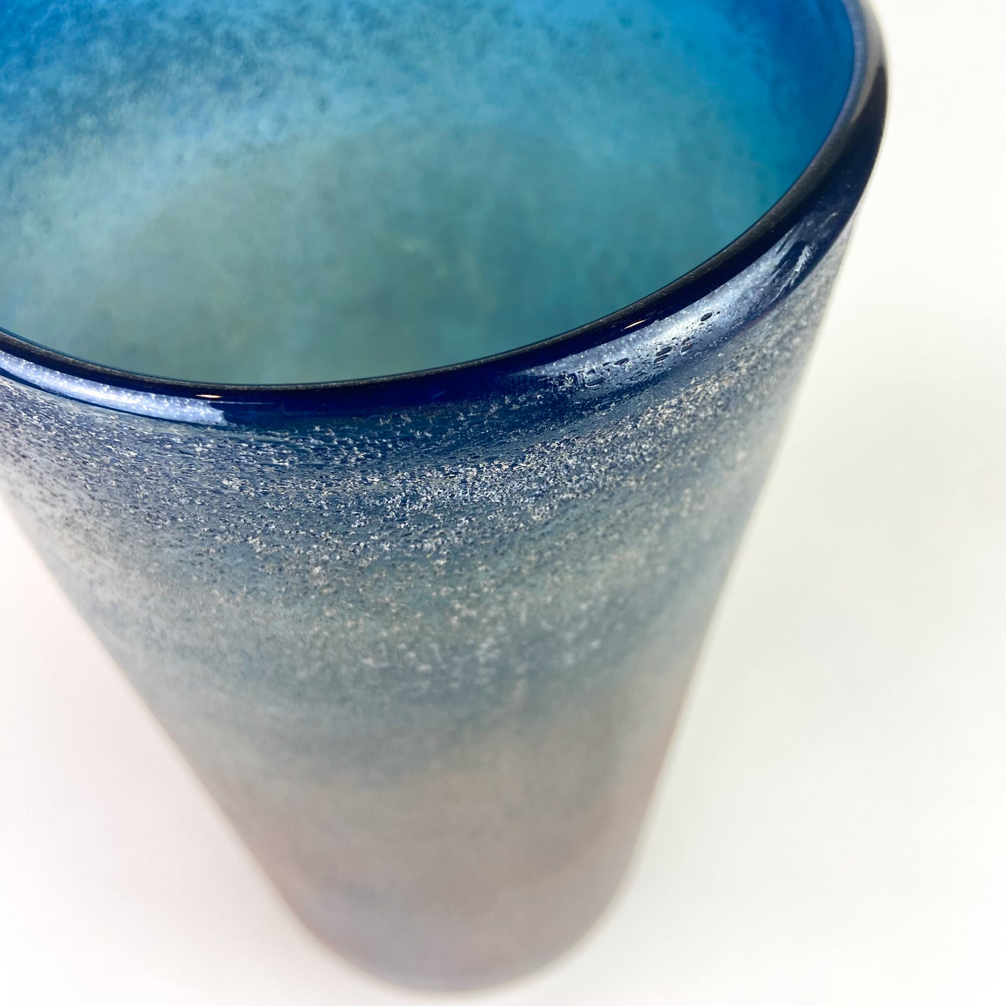 Large Blue Iridescent Studio Art Glass Vase #O1051