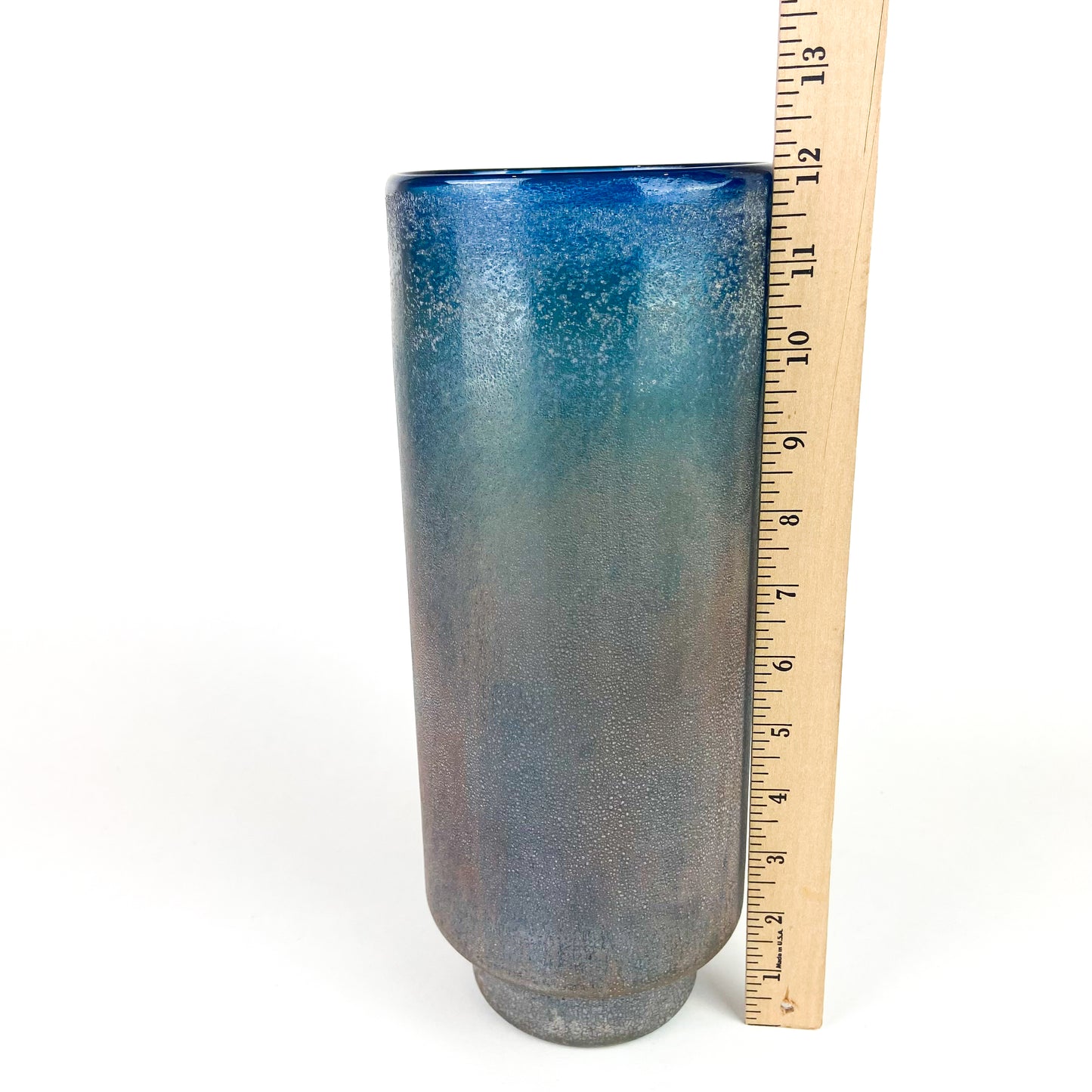 Large Blue Iridescent Studio Art Glass Vase #O1051