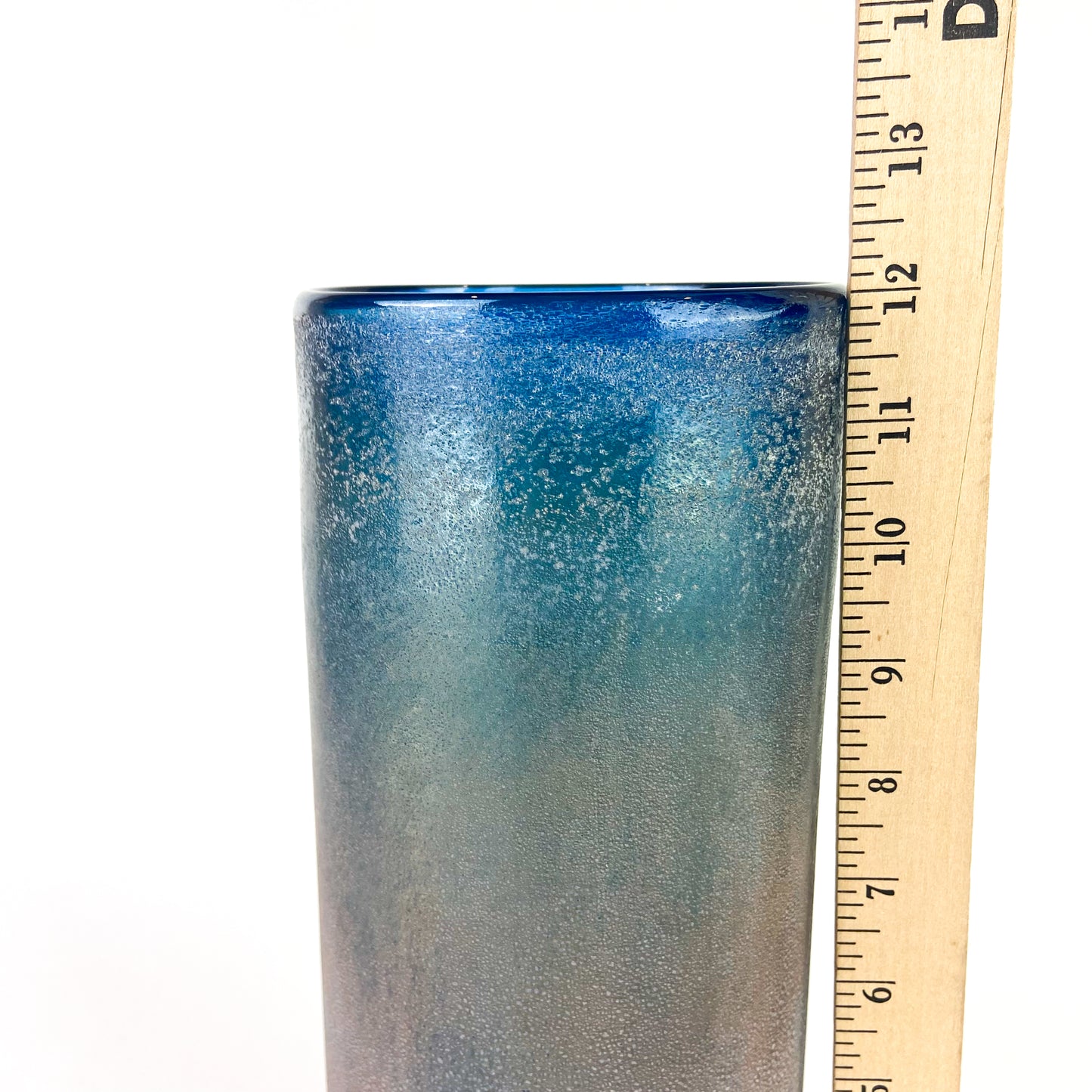 Large Blue Iridescent Studio Art Glass Vase #O1051