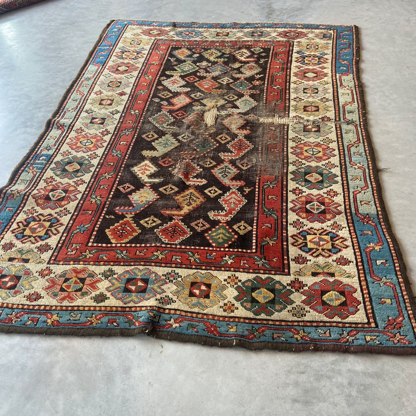 Antique Kurdish Boteh Accent Rug #R1100 - 4'2" x 6'