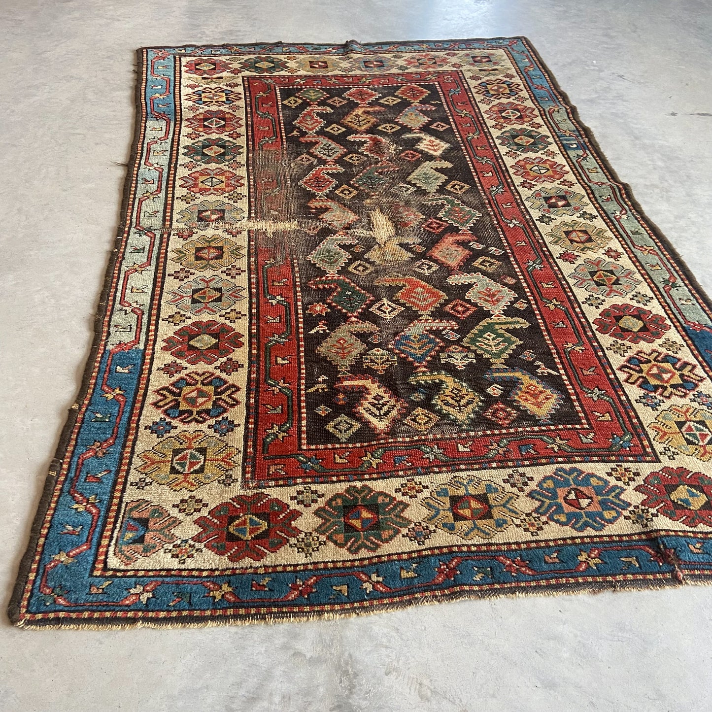 Antique Kurdish Boteh Accent Rug #R1100 - 4'2" x 6'