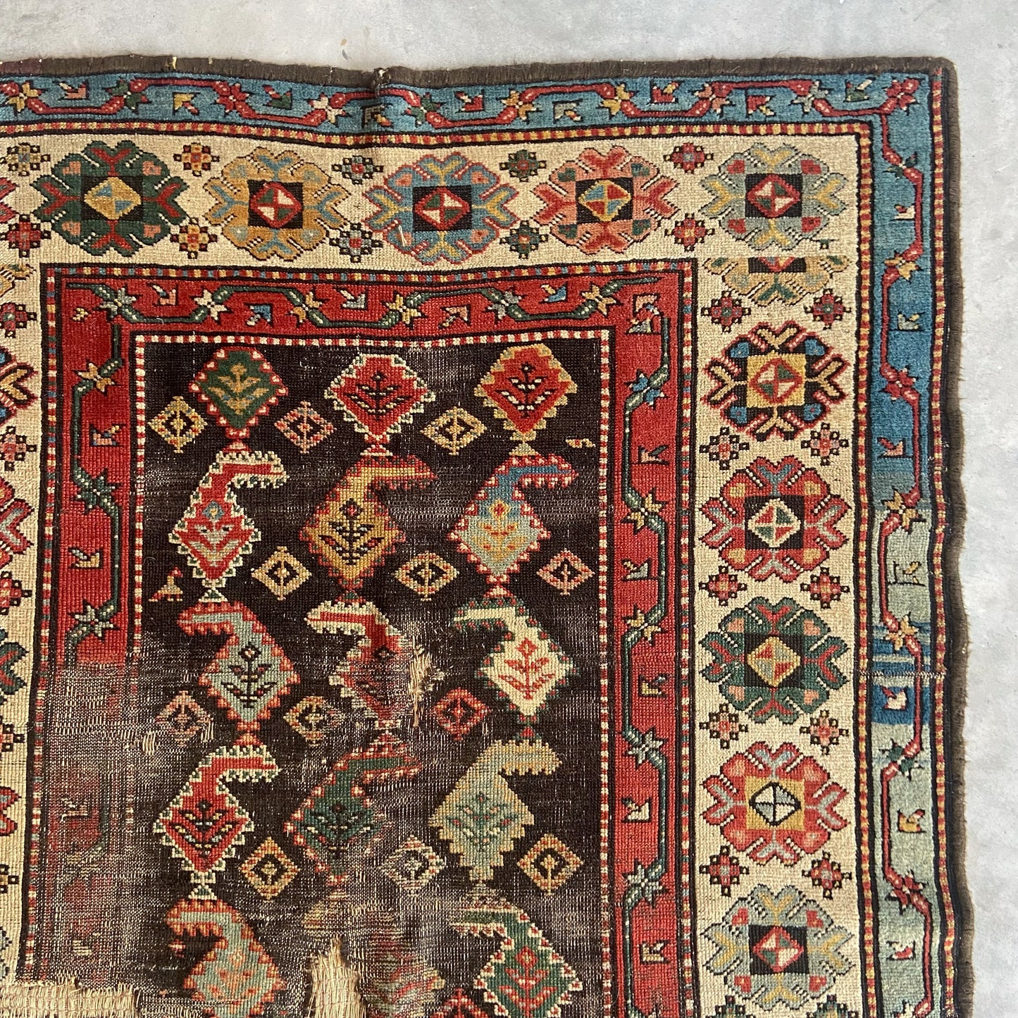 Antique Kurdish Boteh Accent Rug #R1100 - 4'2" x 6'