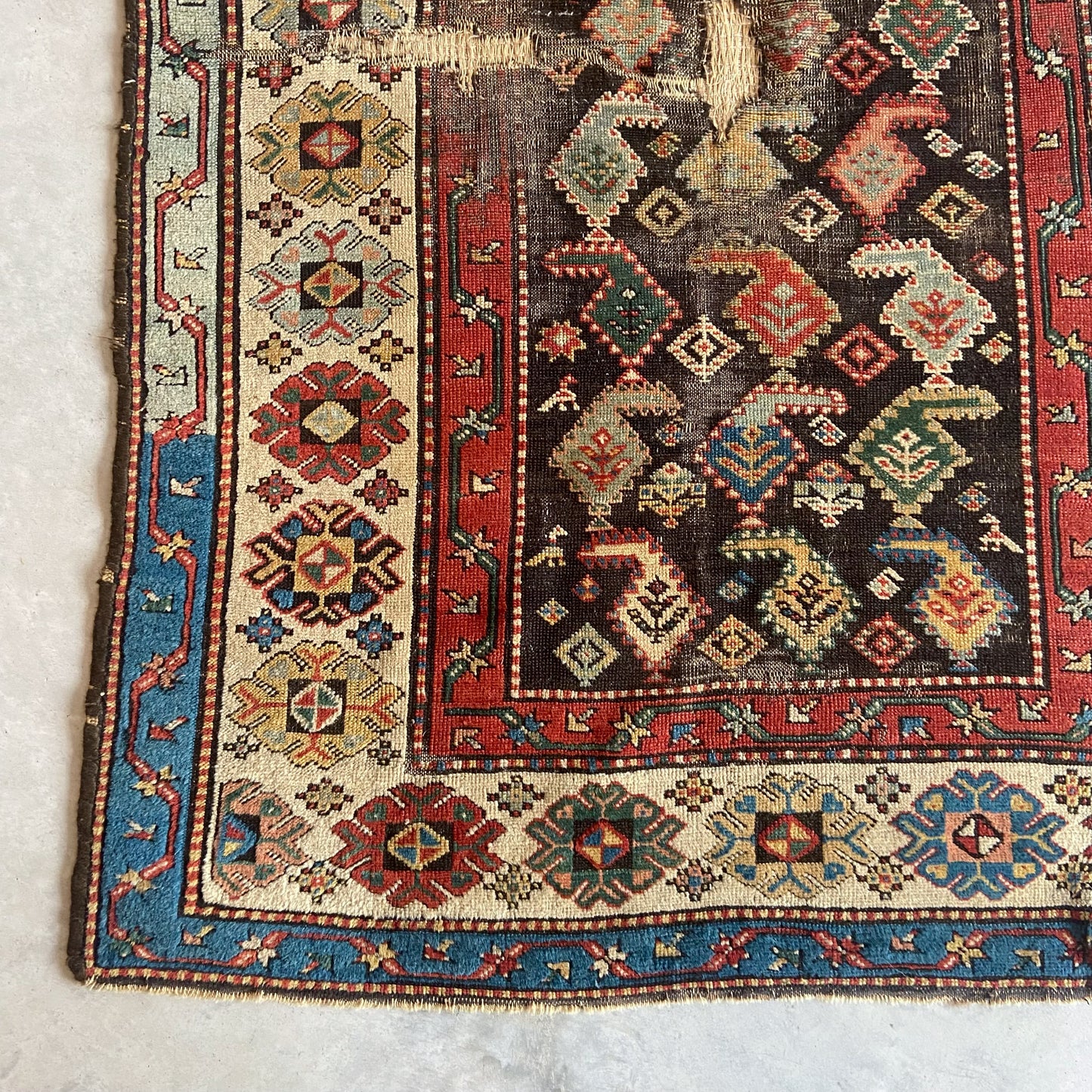 Antique Kurdish Boteh Accent Rug #R1100 - 4'2" x 6'