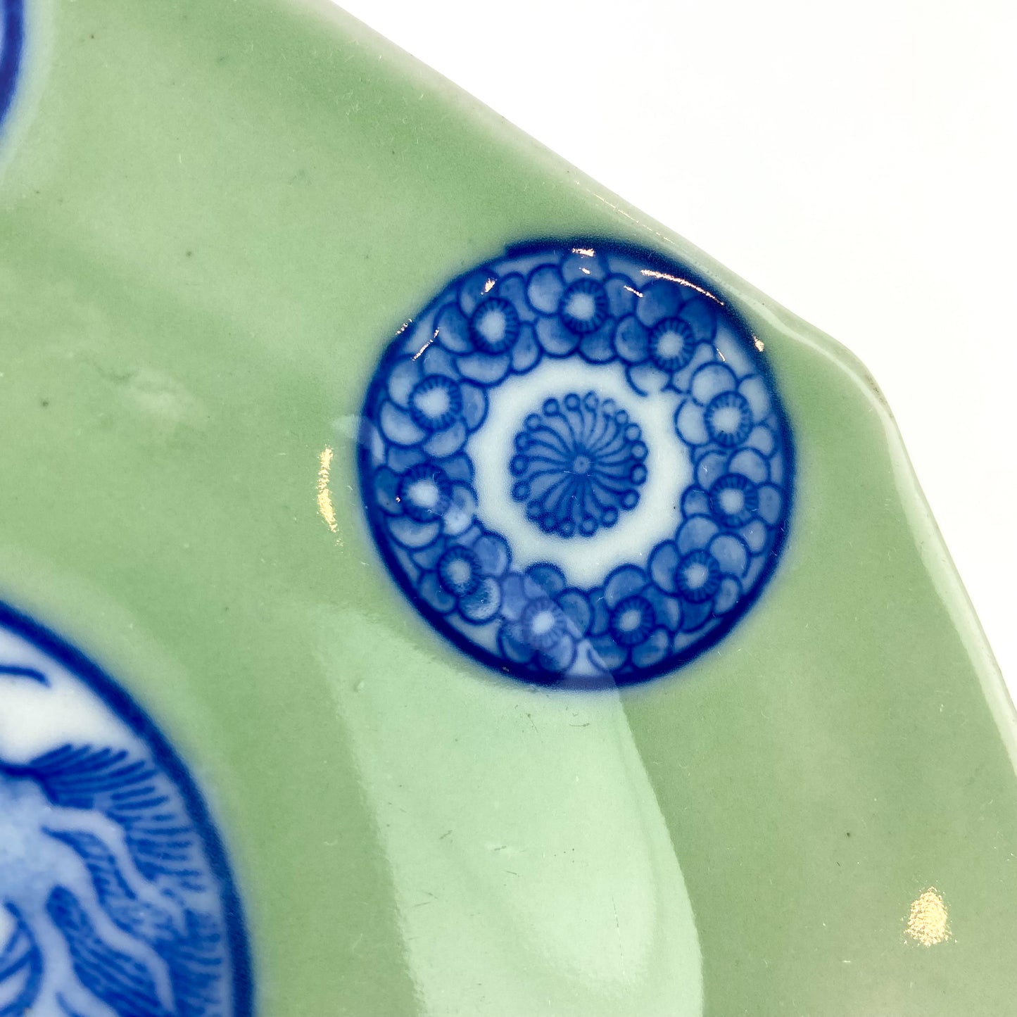 Antique Chinese Celadon + Cobalt Dragon Plate #O1066