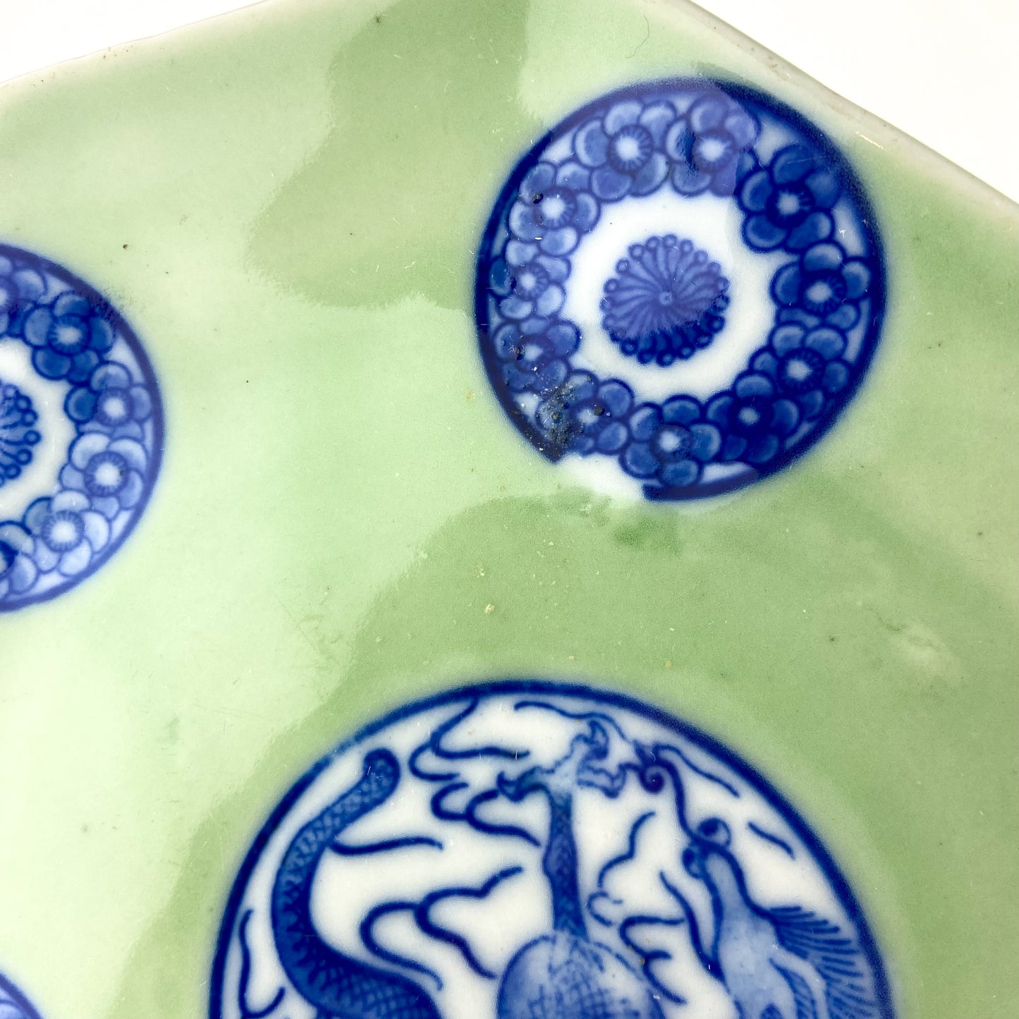 Antique Chinese Celadon + Cobalt Dragon Plate #O1066