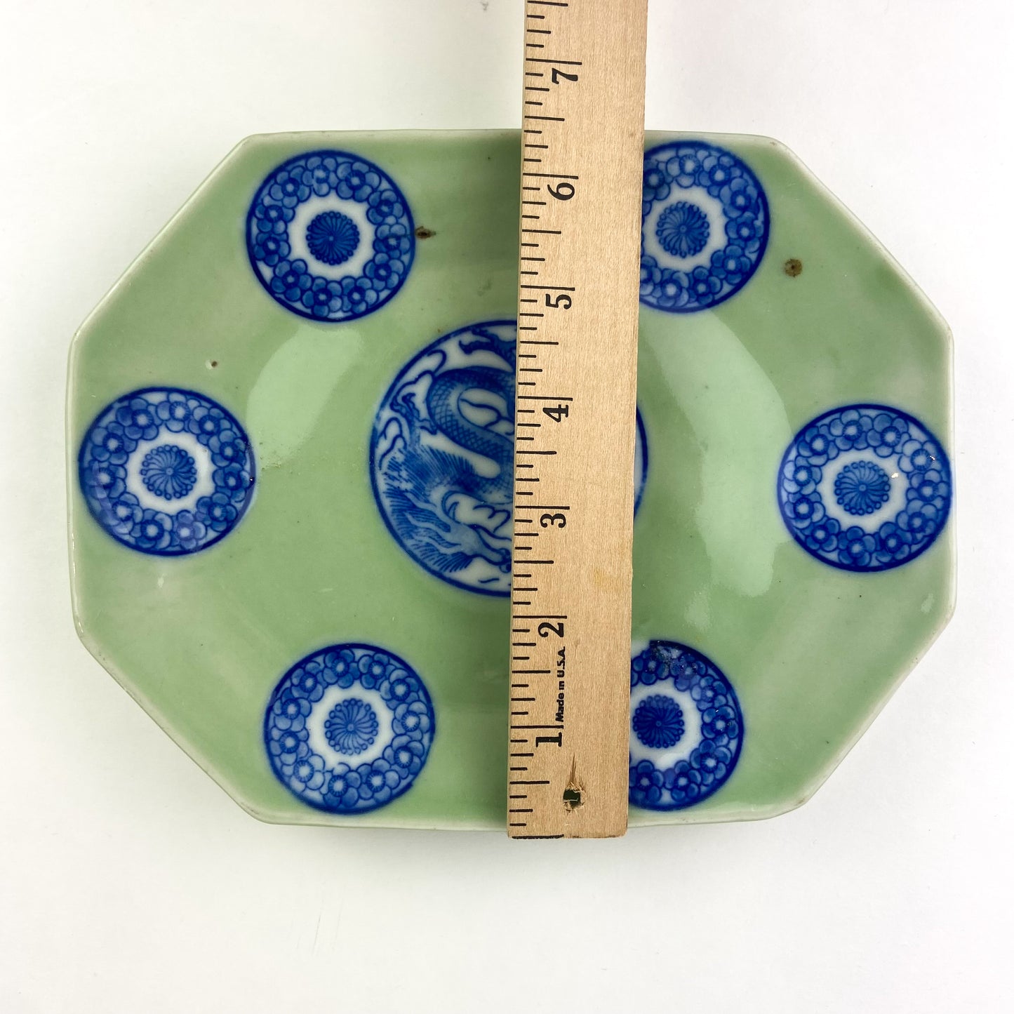 Antique Chinese Celadon + Cobalt Dragon Plate #O1066