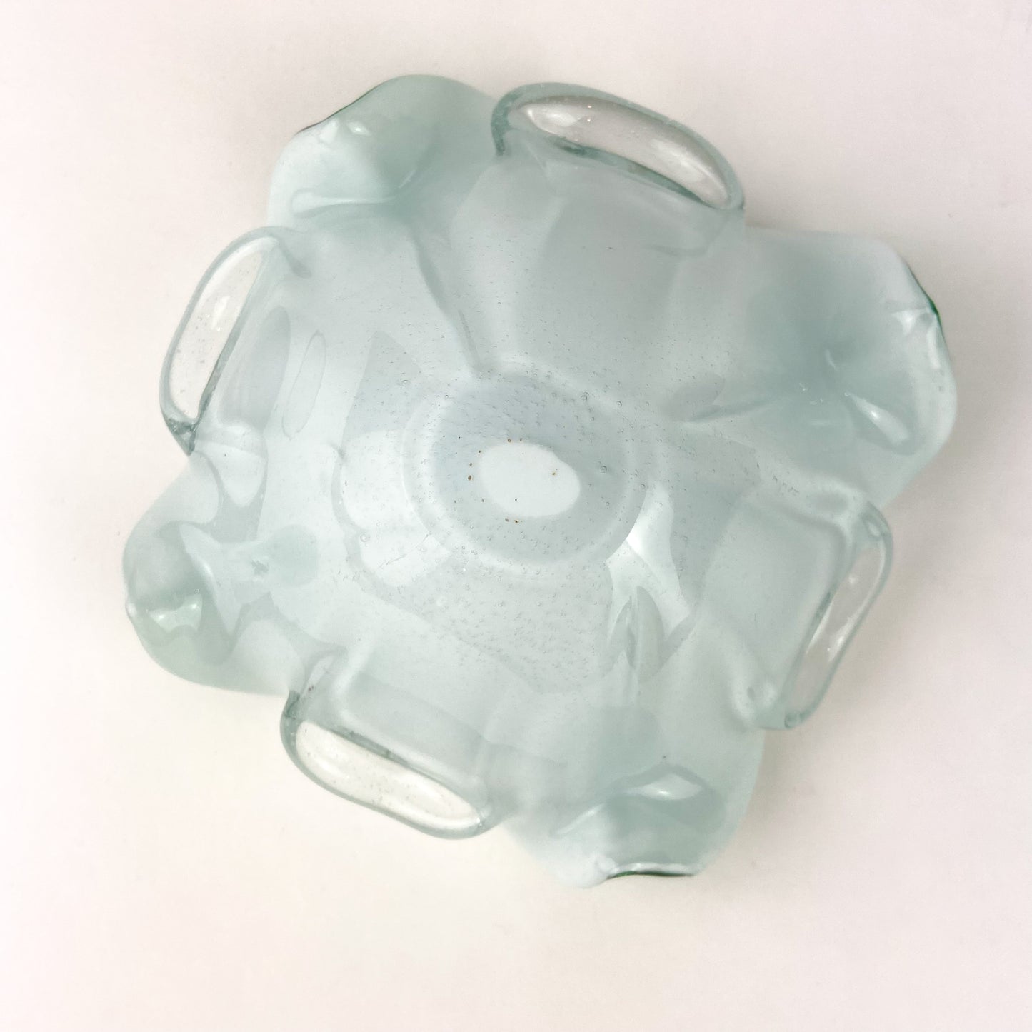 Murano Mint + White Cased Floriform Glass Catchall/Ashtray #O1068