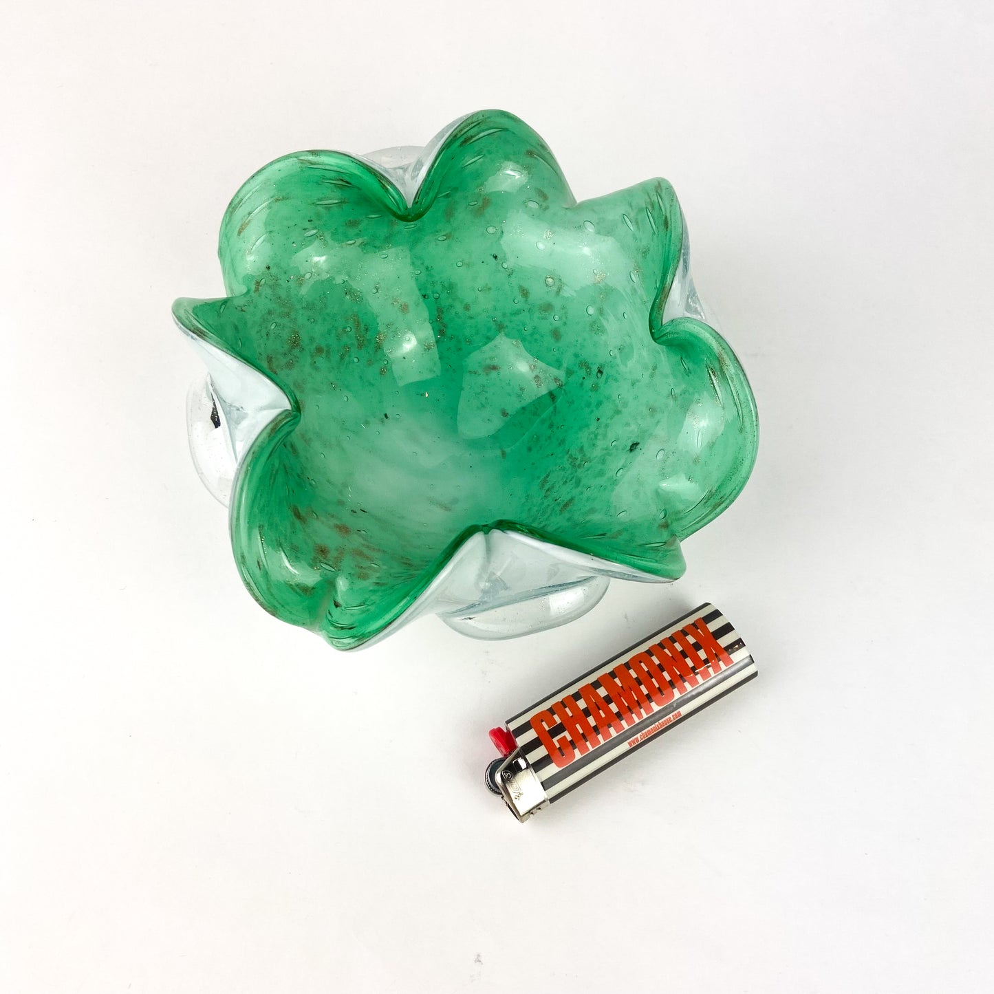 Murano Mint + White Cased Floriform Glass Catchall/Ashtray #O1068