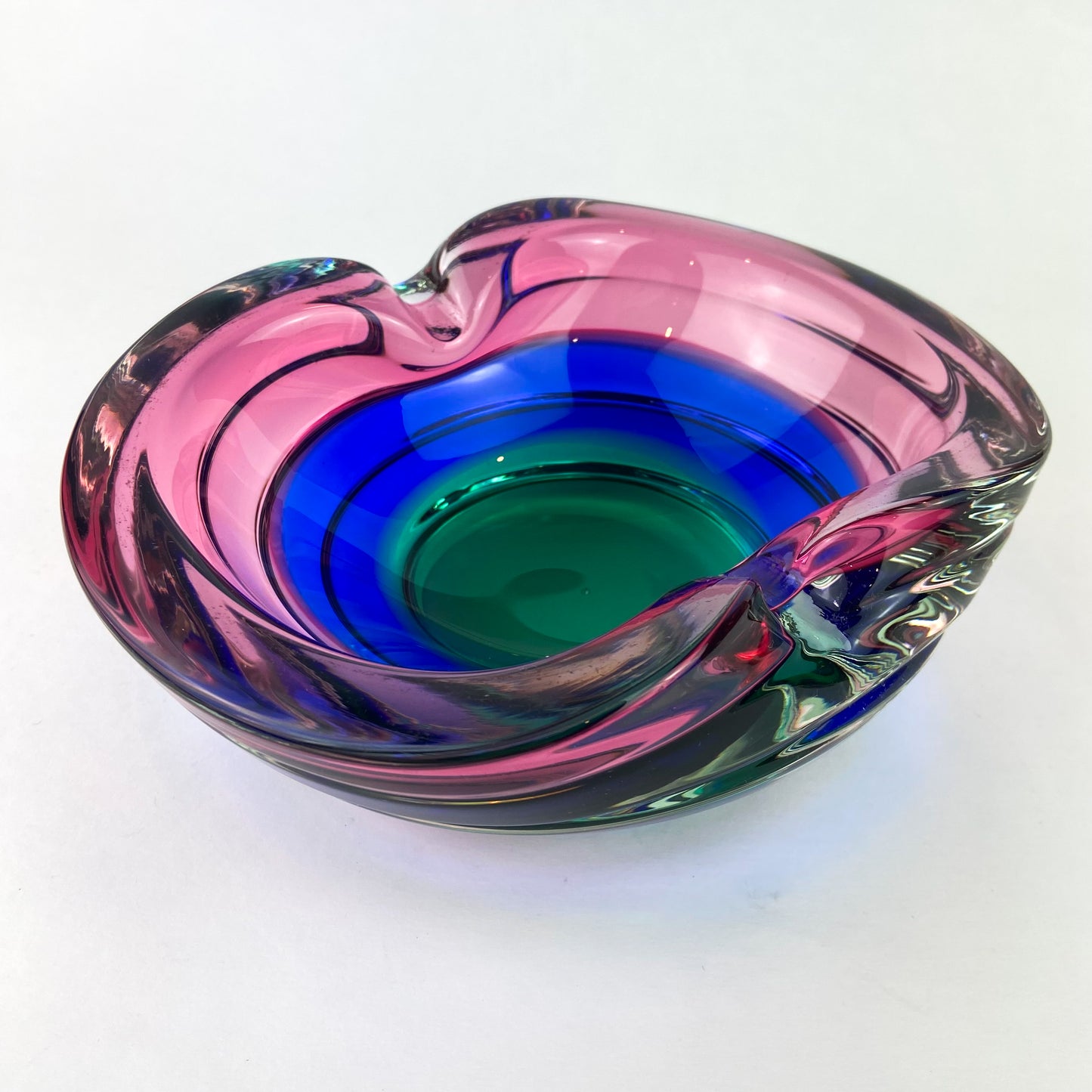 Murano Pink + Blue + Green Freeform Glass Catchall/Ashtray #O1070