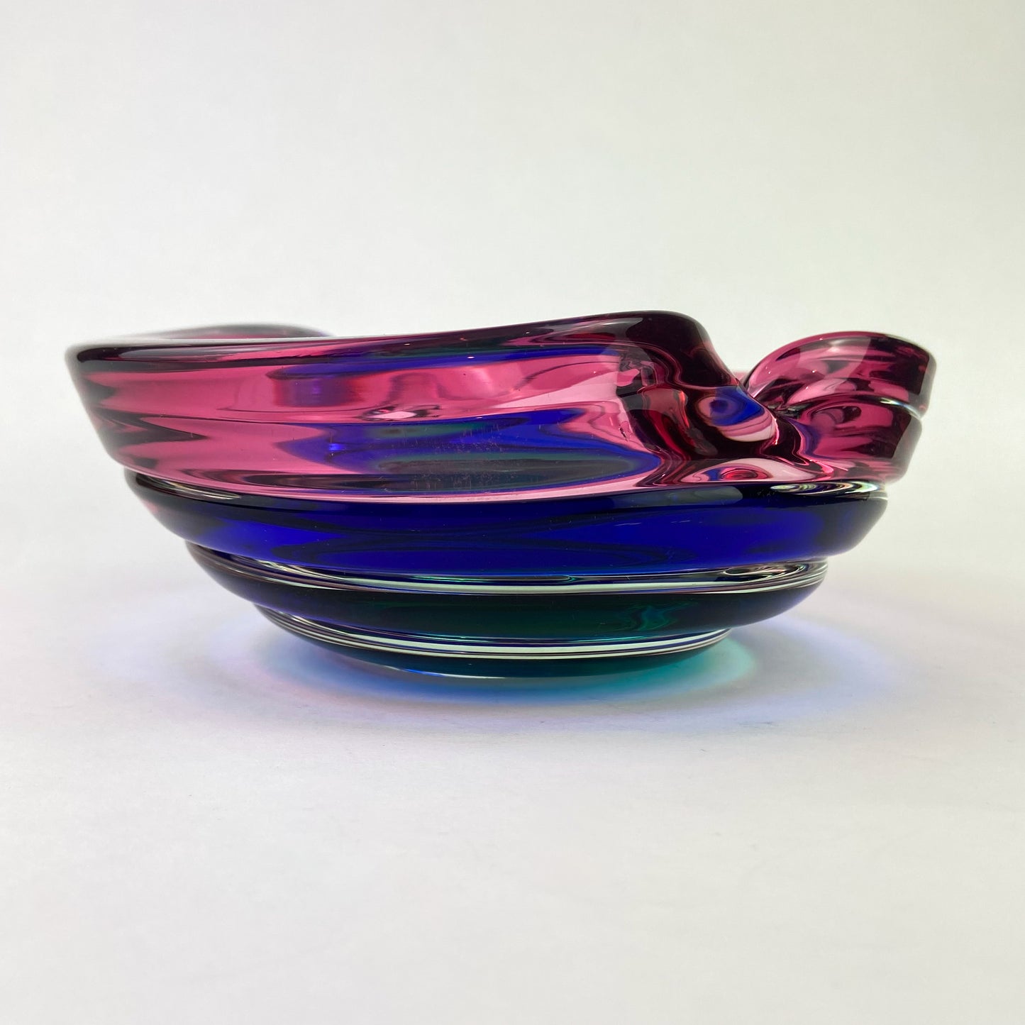 Murano Pink + Blue + Green Freeform Glass Catchall/Ashtray #O1070