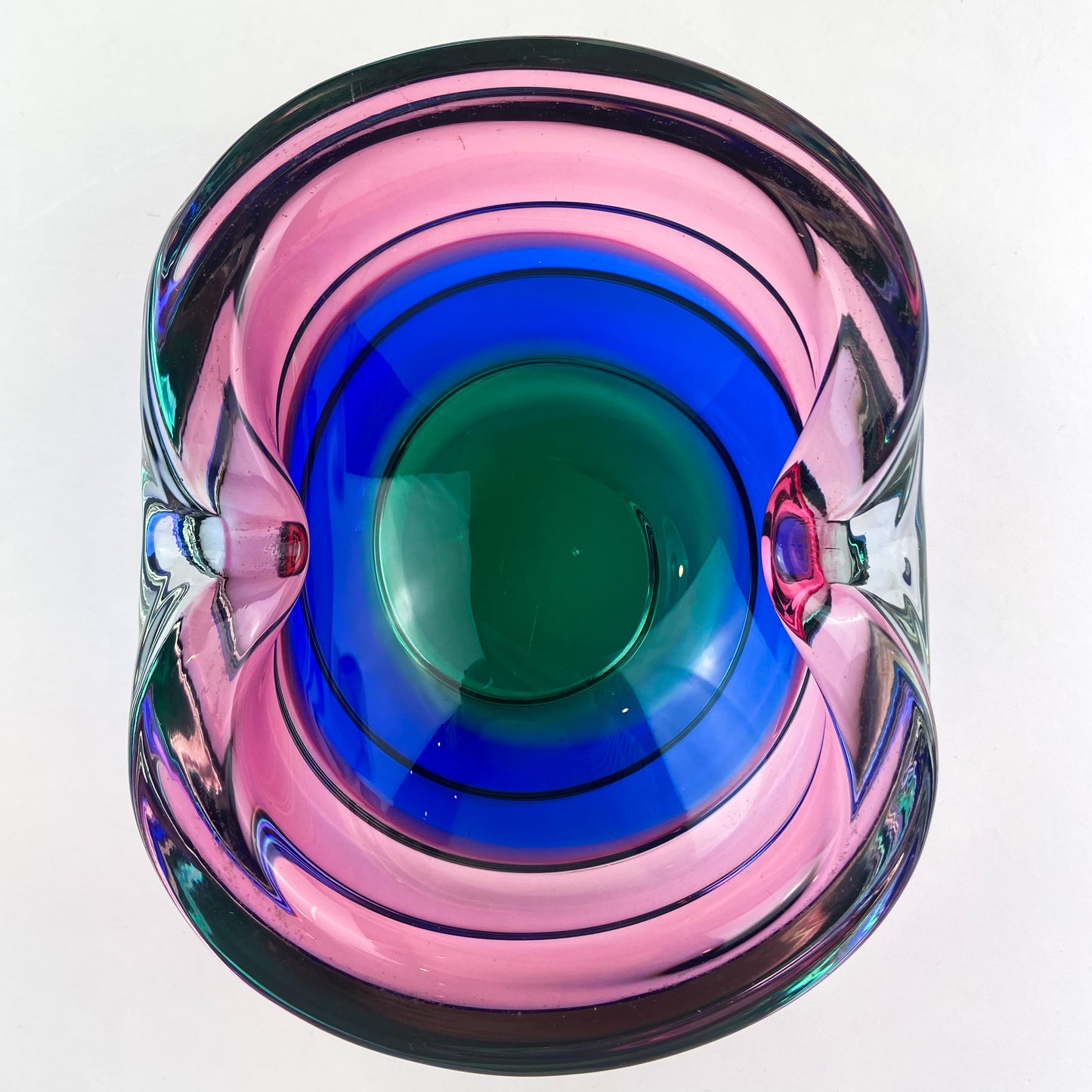 Murano Pink + Blue + Green Freeform Glass Catchall/Ashtray #O1070