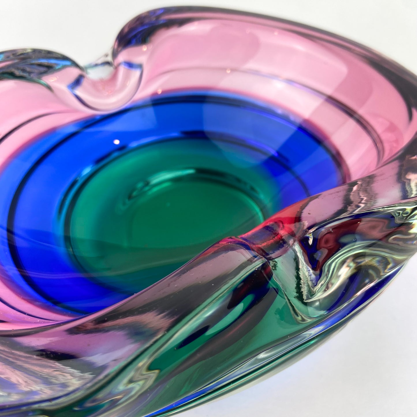 Murano Pink + Blue + Green Freeform Glass Catchall/Ashtray #O1070