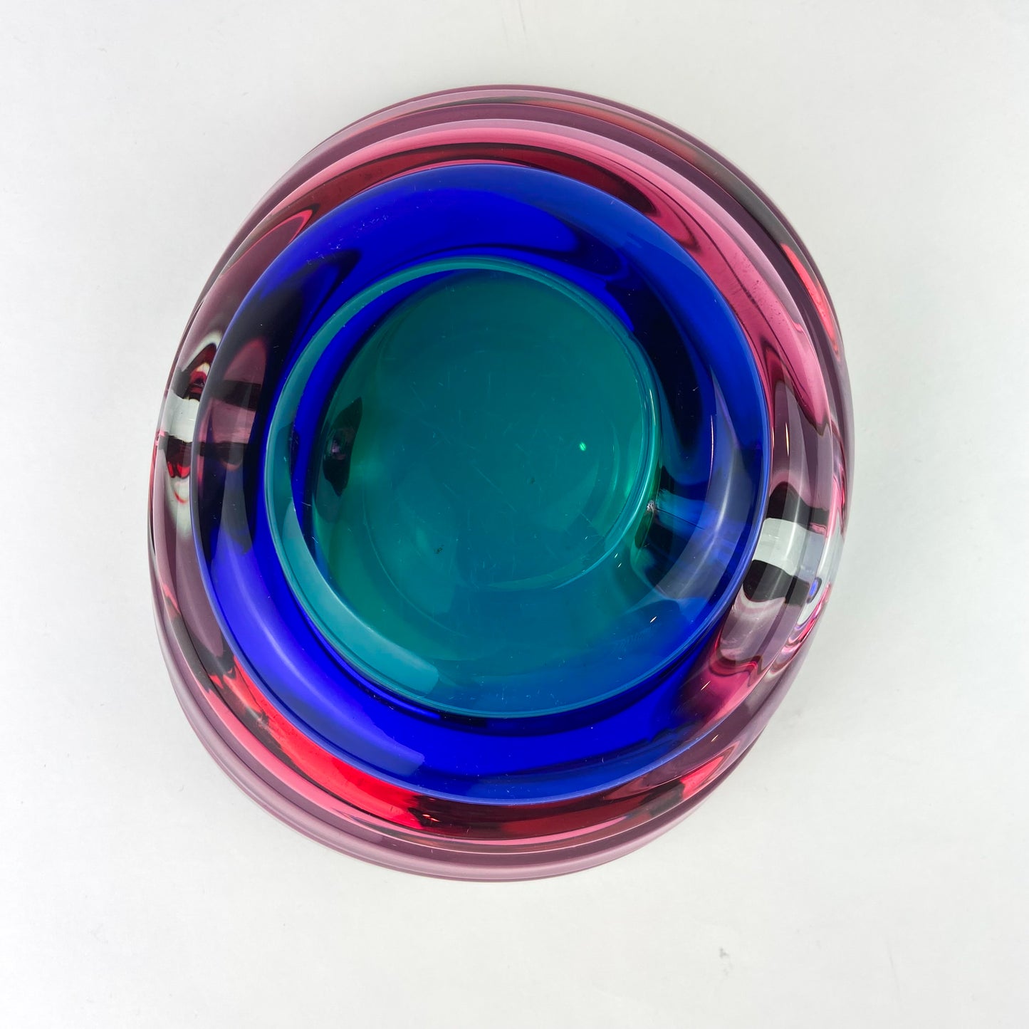 Murano Pink + Blue + Green Freeform Glass Catchall/Ashtray #O1070