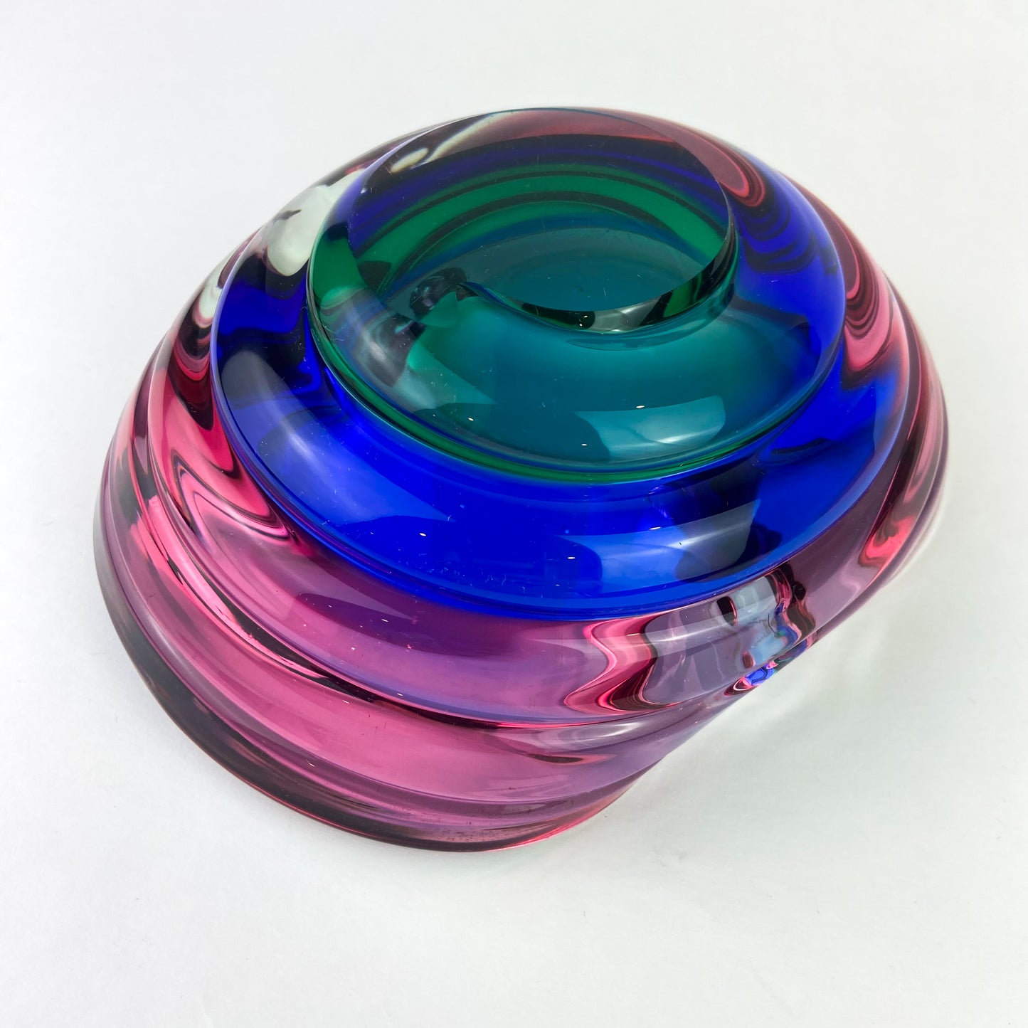 Murano Pink + Blue + Green Freeform Glass Catchall/Ashtray #O1070