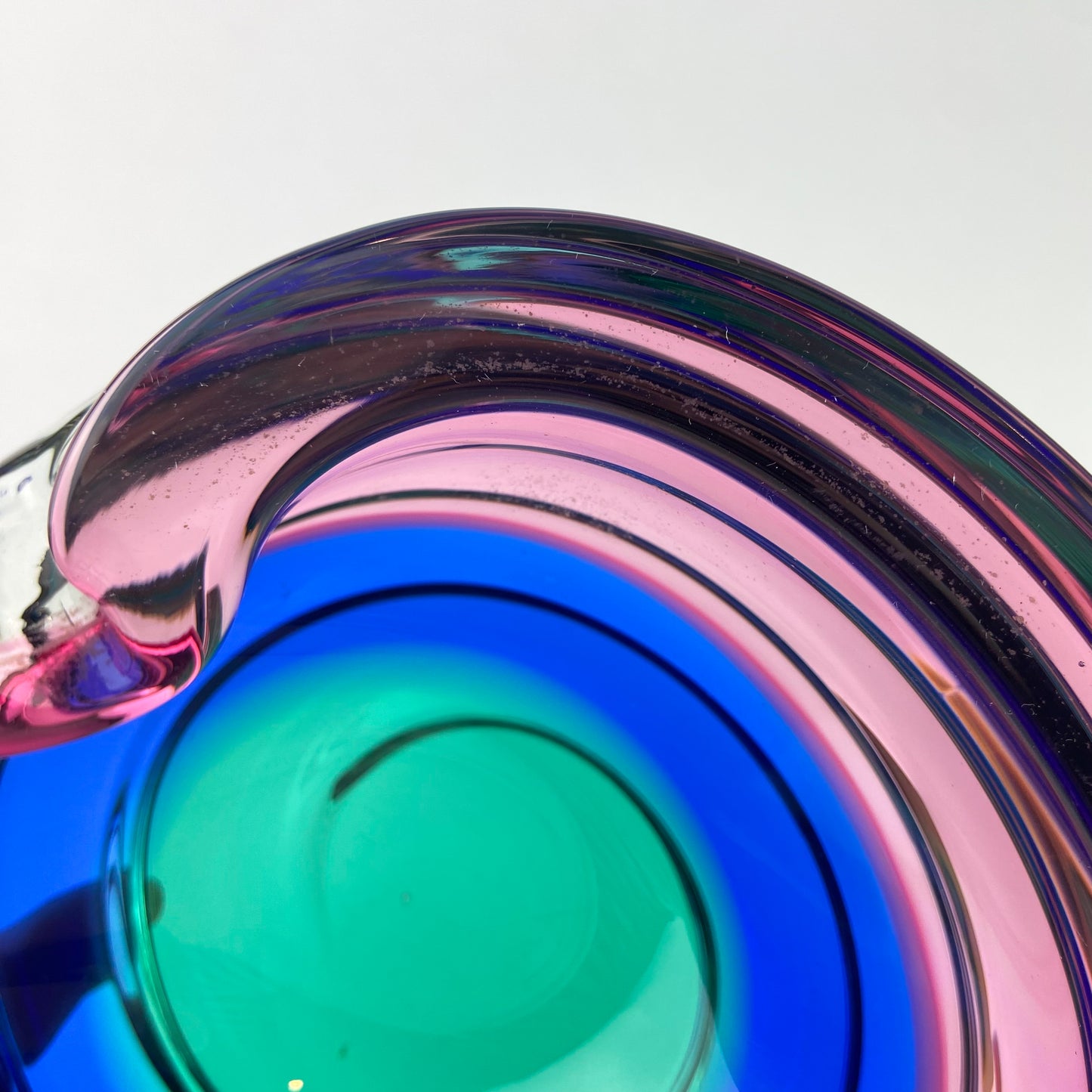 Murano Pink + Blue + Green Freeform Glass Catchall/Ashtray #O1070