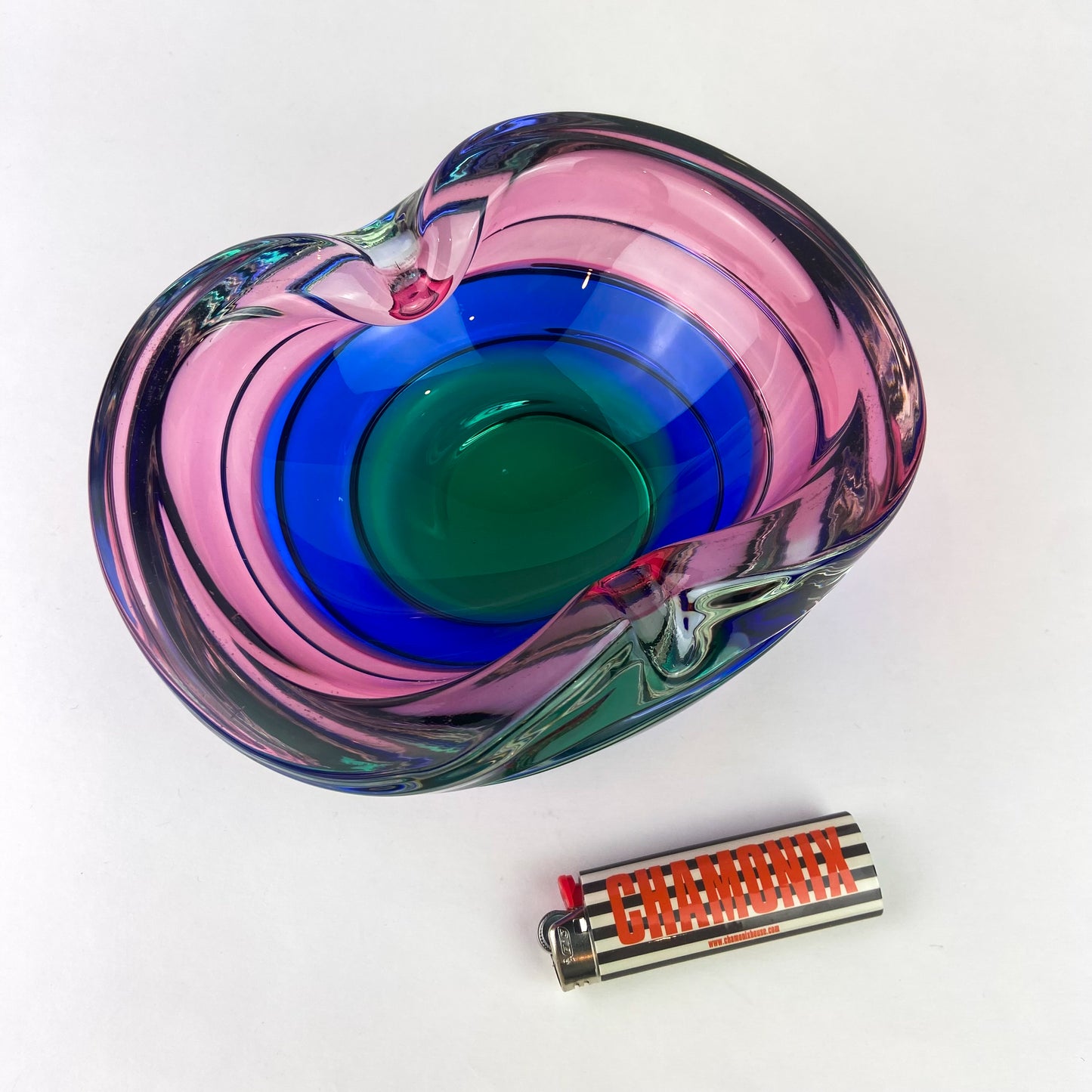 Murano Pink + Blue + Green Freeform Glass Catchall/Ashtray #O1070