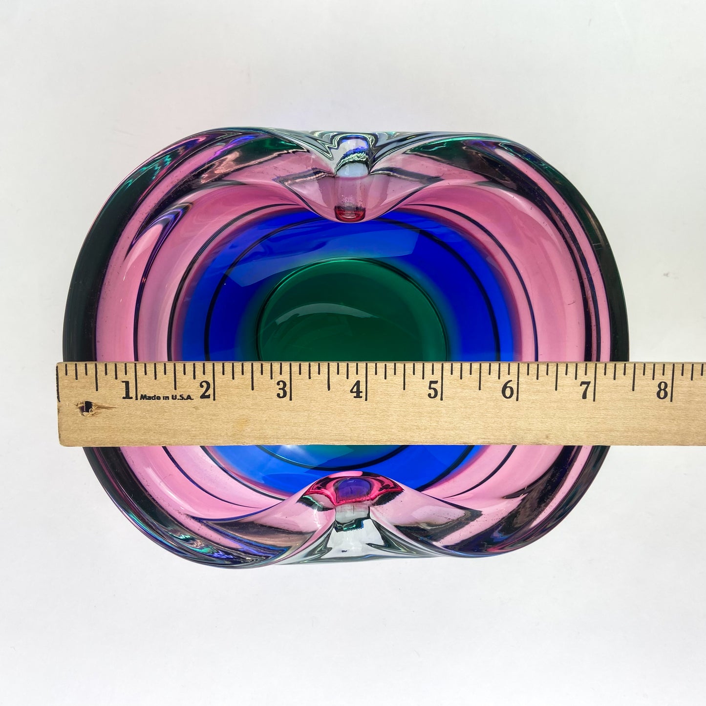 Murano Pink + Blue + Green Freeform Glass Catchall/Ashtray #O1070