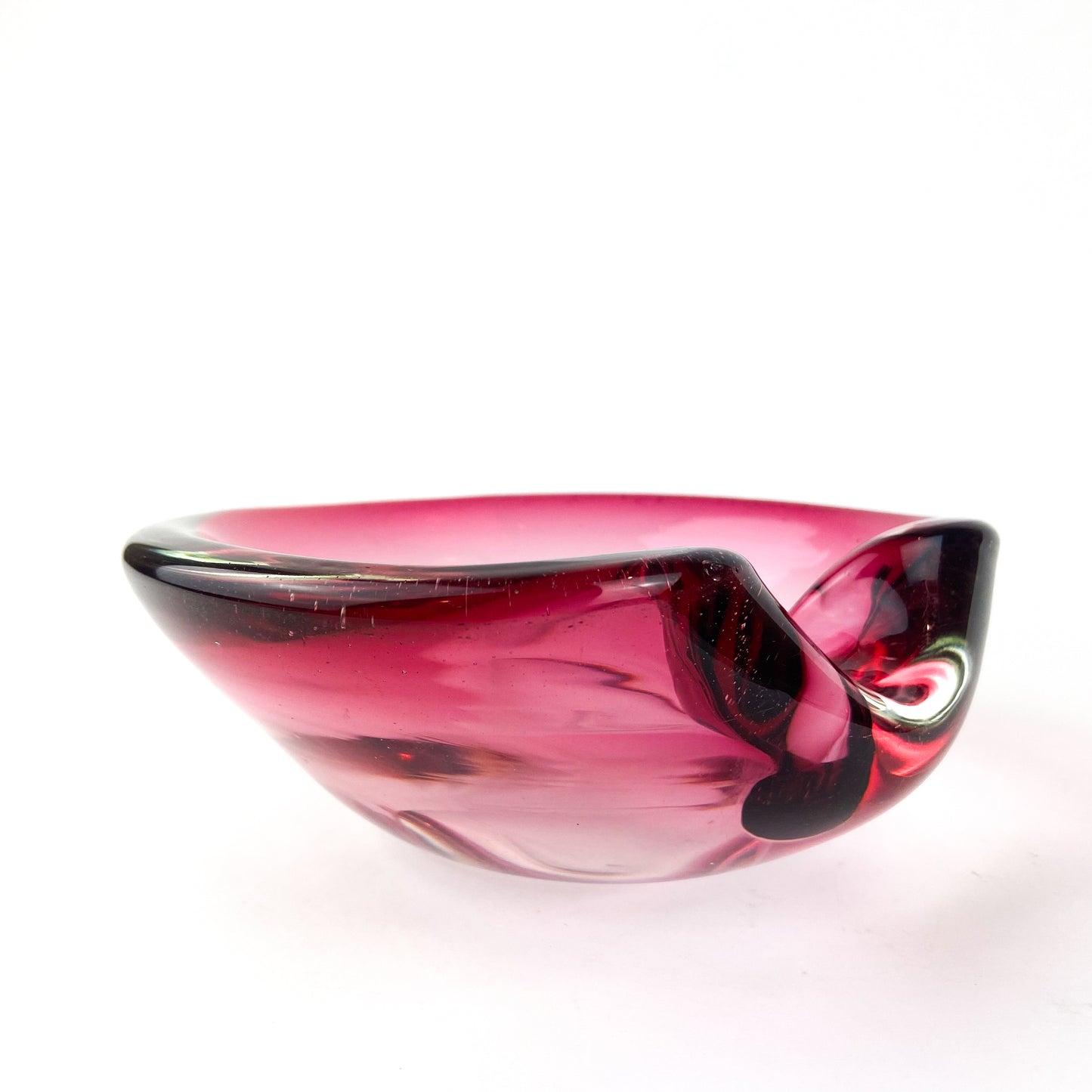 Murano Pink + Clear Freeform Glass Catchall/Ashtray #O1076