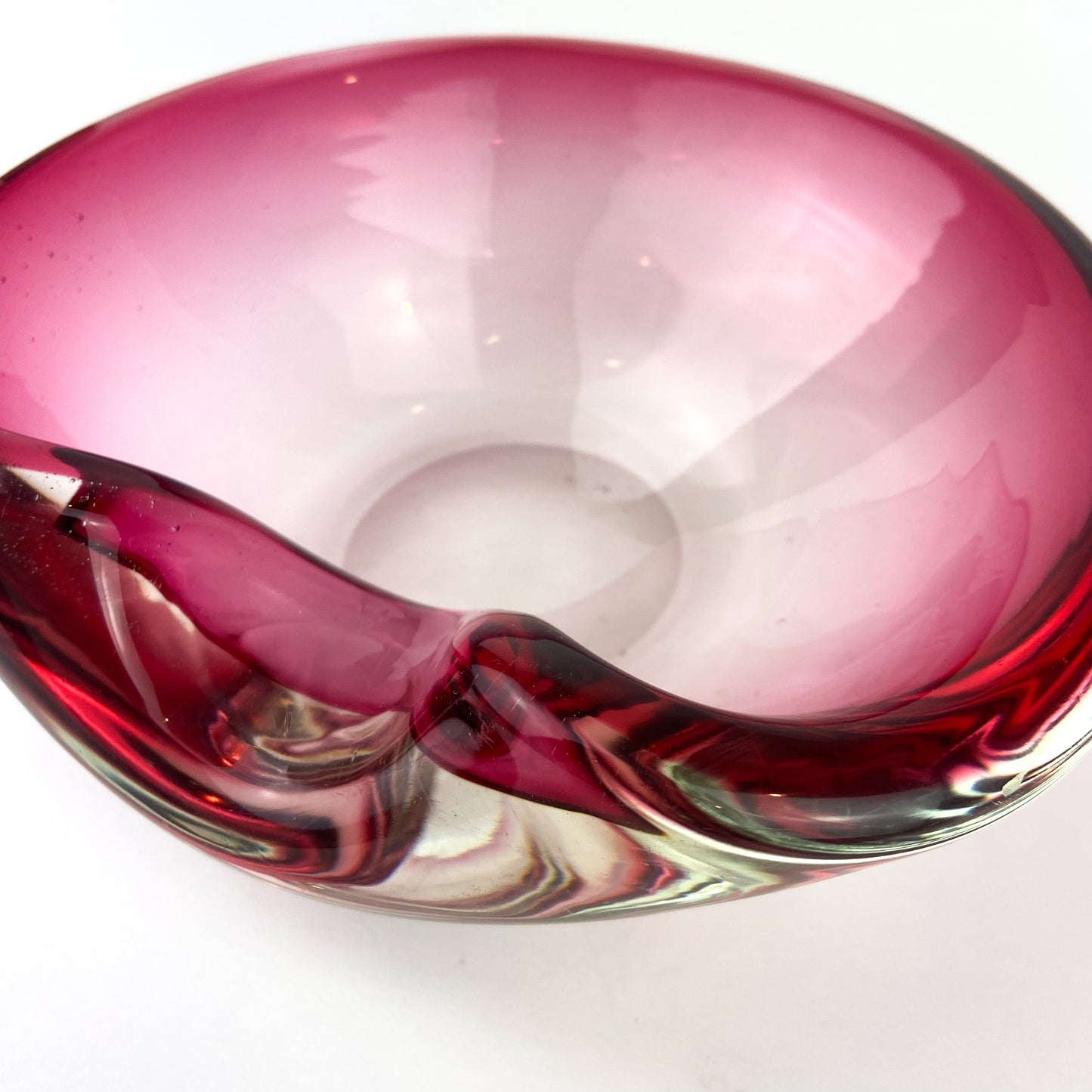 Murano Pink + Clear Freeform Glass Catchall/Ashtray #O1076