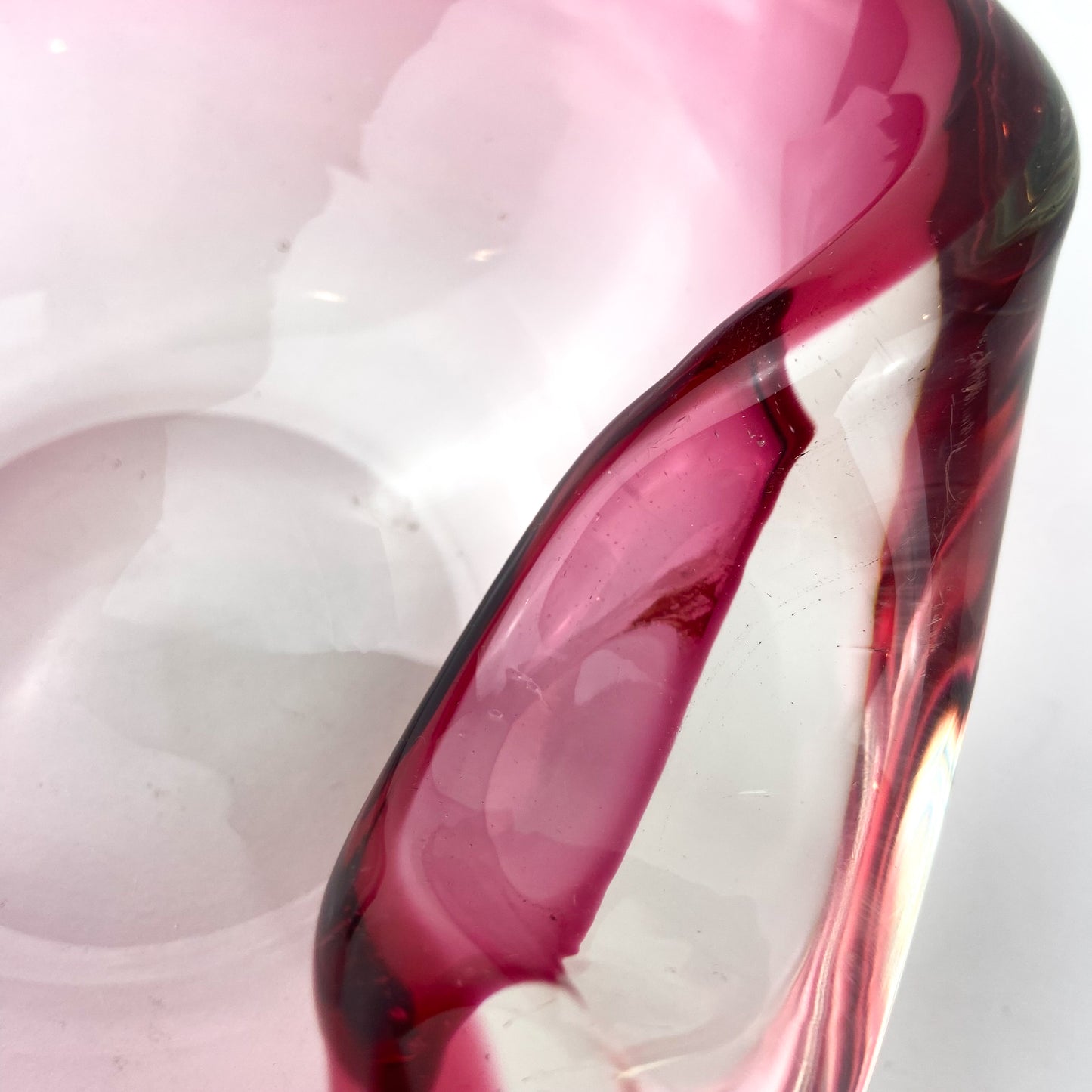 Murano Pink + Clear Freeform Glass Catchall/Ashtray #O1076