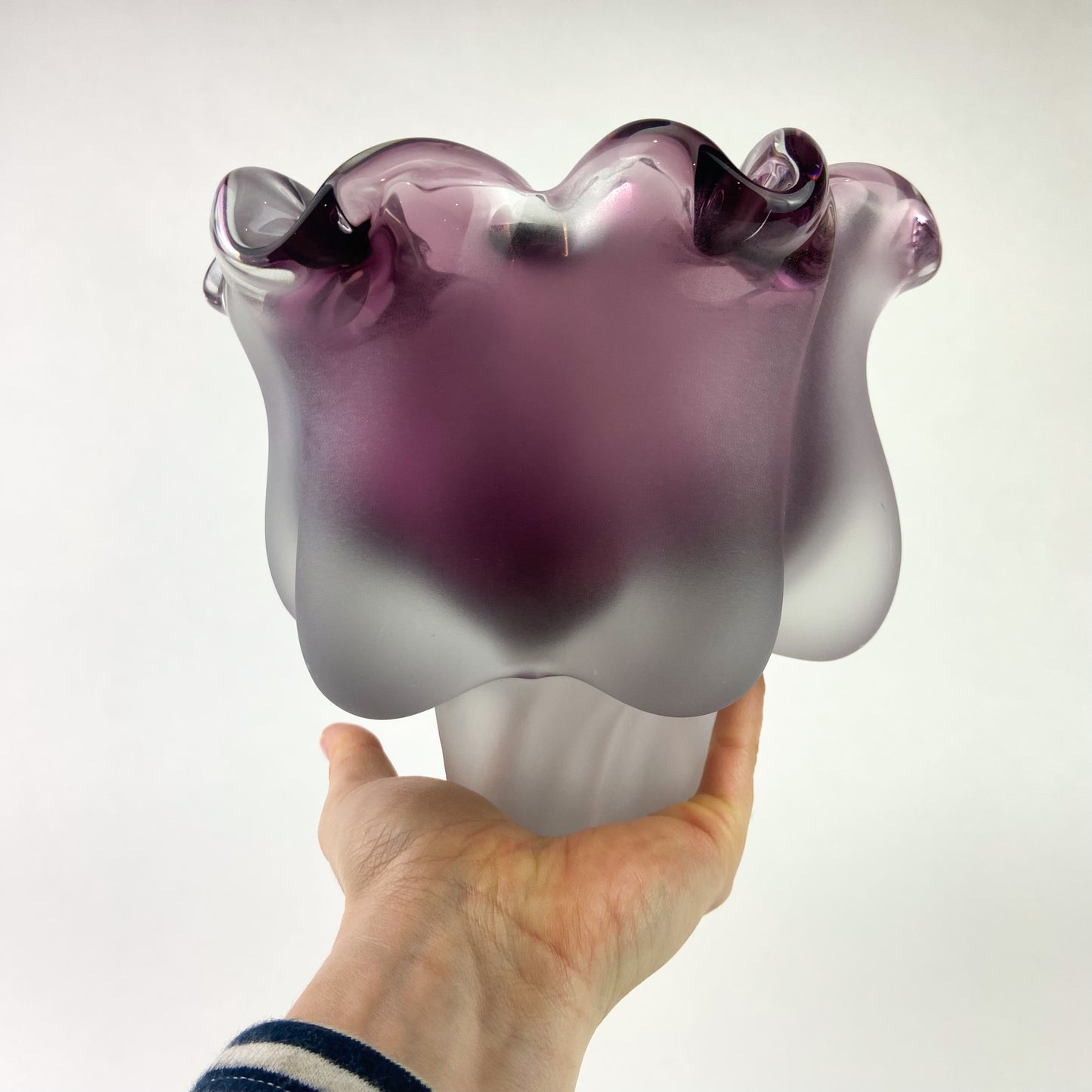 Czech Purple Frosted Floriform Glass Vase #O1080