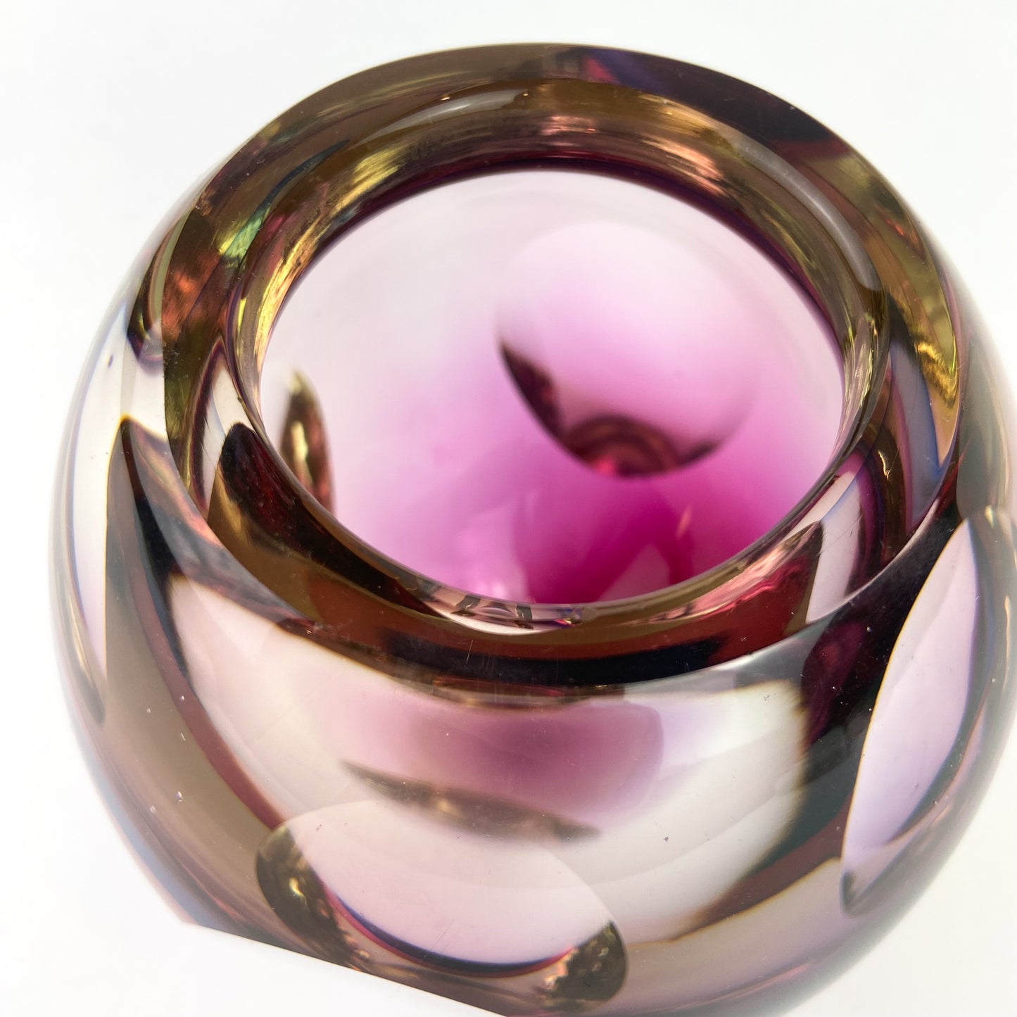 Purple + Fuschia Faceted Sommerso Art Glass Vase #O1081