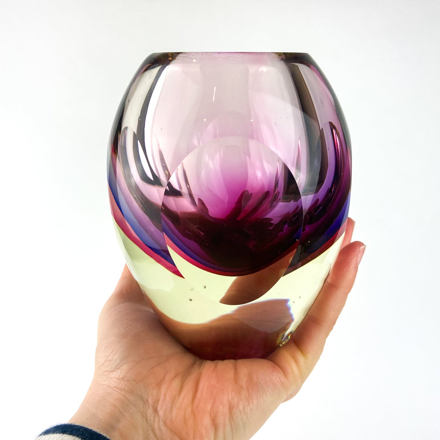 Purple + Fuschia Faceted Sommerso Art Glass Vase #O1081