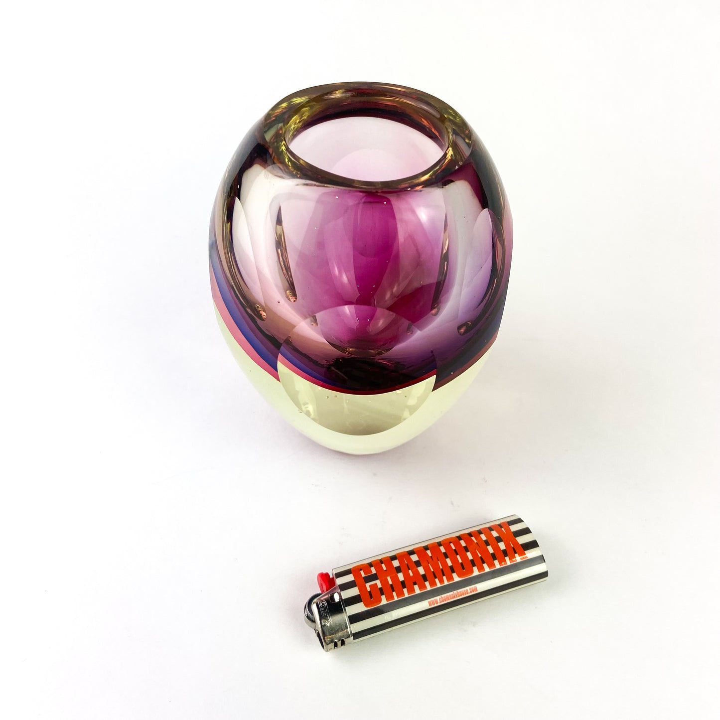 Purple + Fuschia Faceted Sommerso Art Glass Vase #O1081