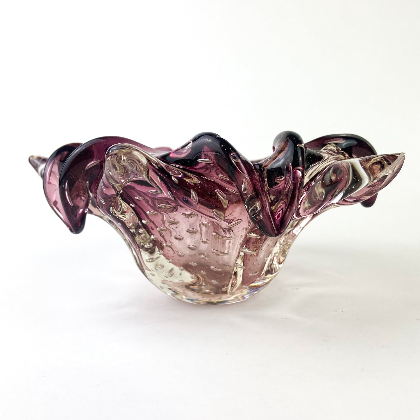 Murano Amethyst + Clear Bullicante Glass Catchall/Ashtray #O1085