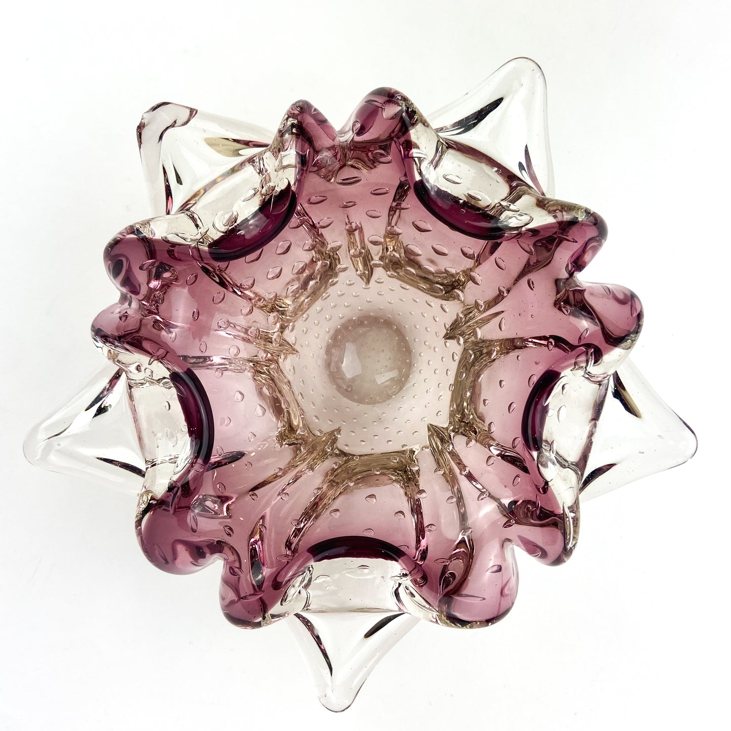 Murano Amethyst + Clear Bullicante Glass Catchall/Ashtray #O1085