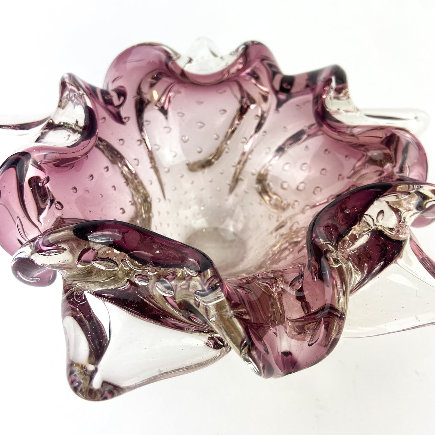 Murano Amethyst + Clear Bullicante Glass Catchall/Ashtray #O1085