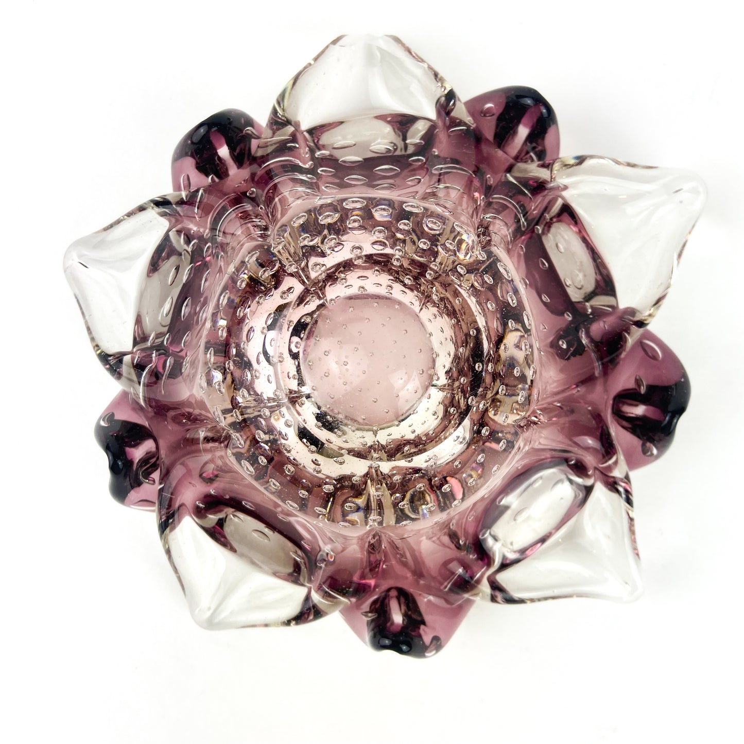 Murano Amethyst + Clear Bullicante Glass Catchall/Ashtray #O1085