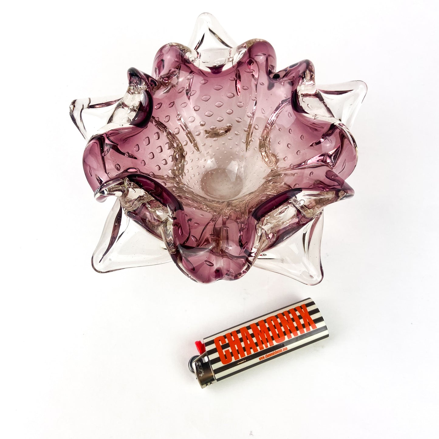 Murano Amethyst + Clear Bullicante Glass Catchall/Ashtray #O1085