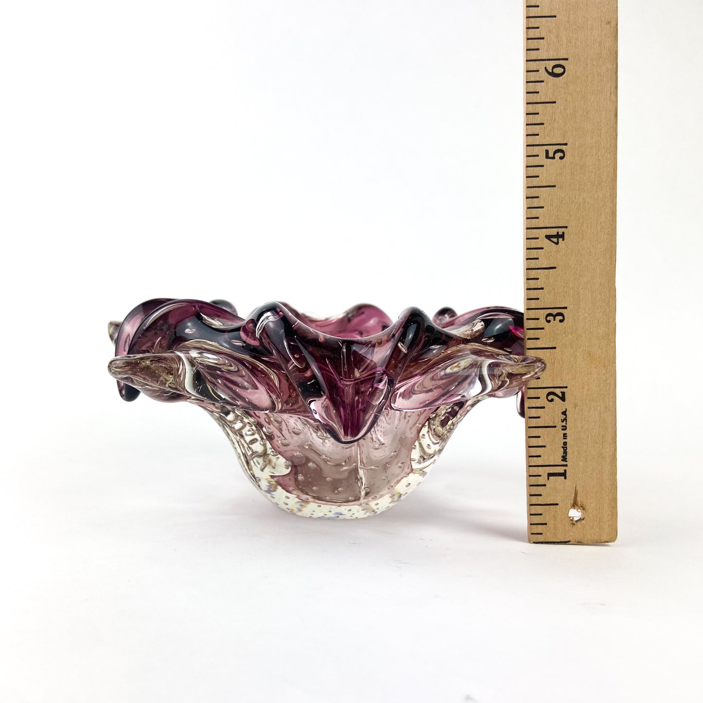 Murano Amethyst + Clear Bullicante Glass Catchall/Ashtray #O1085