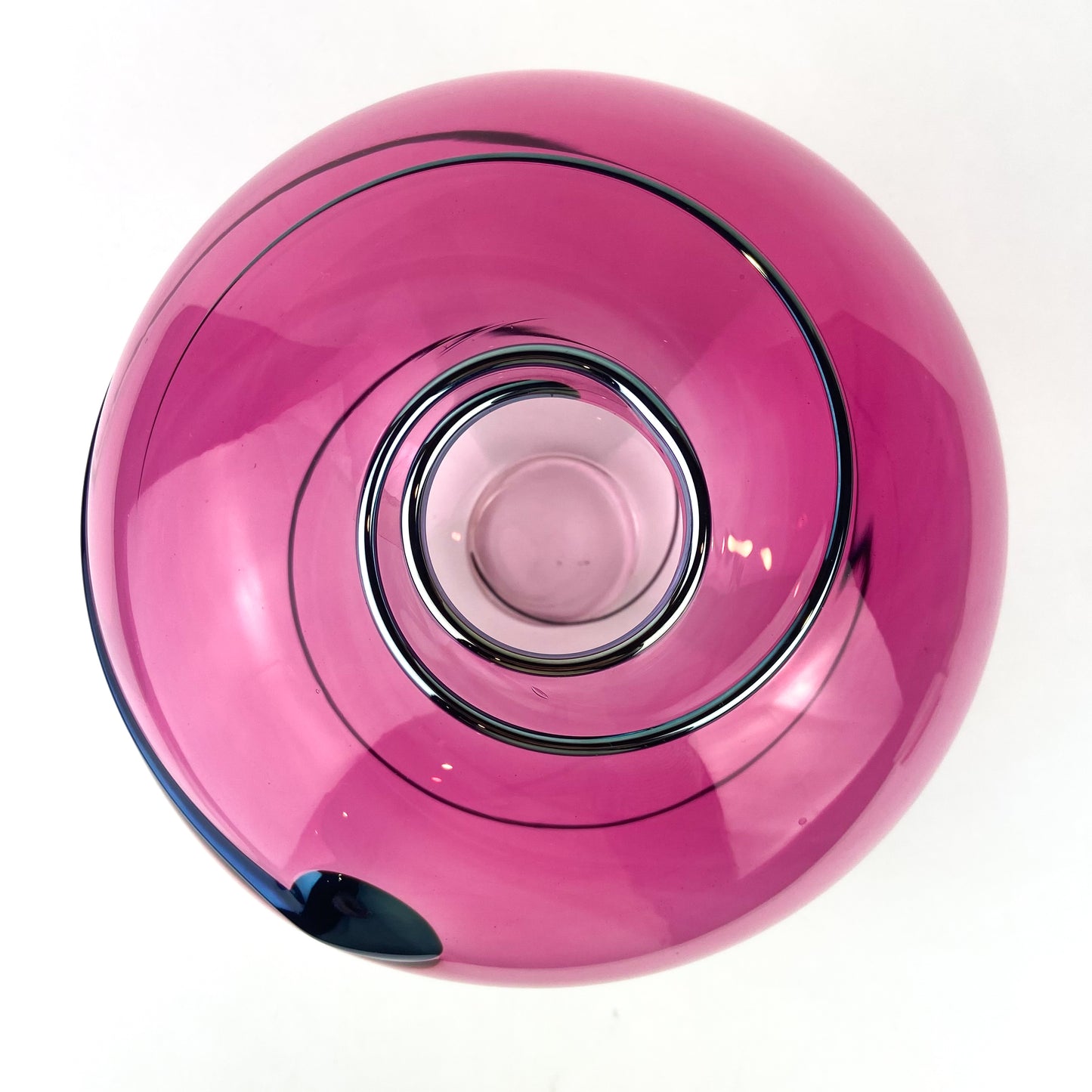 Pink + Navy Iridescent Swirl Studio Art Glass Vase #O1088