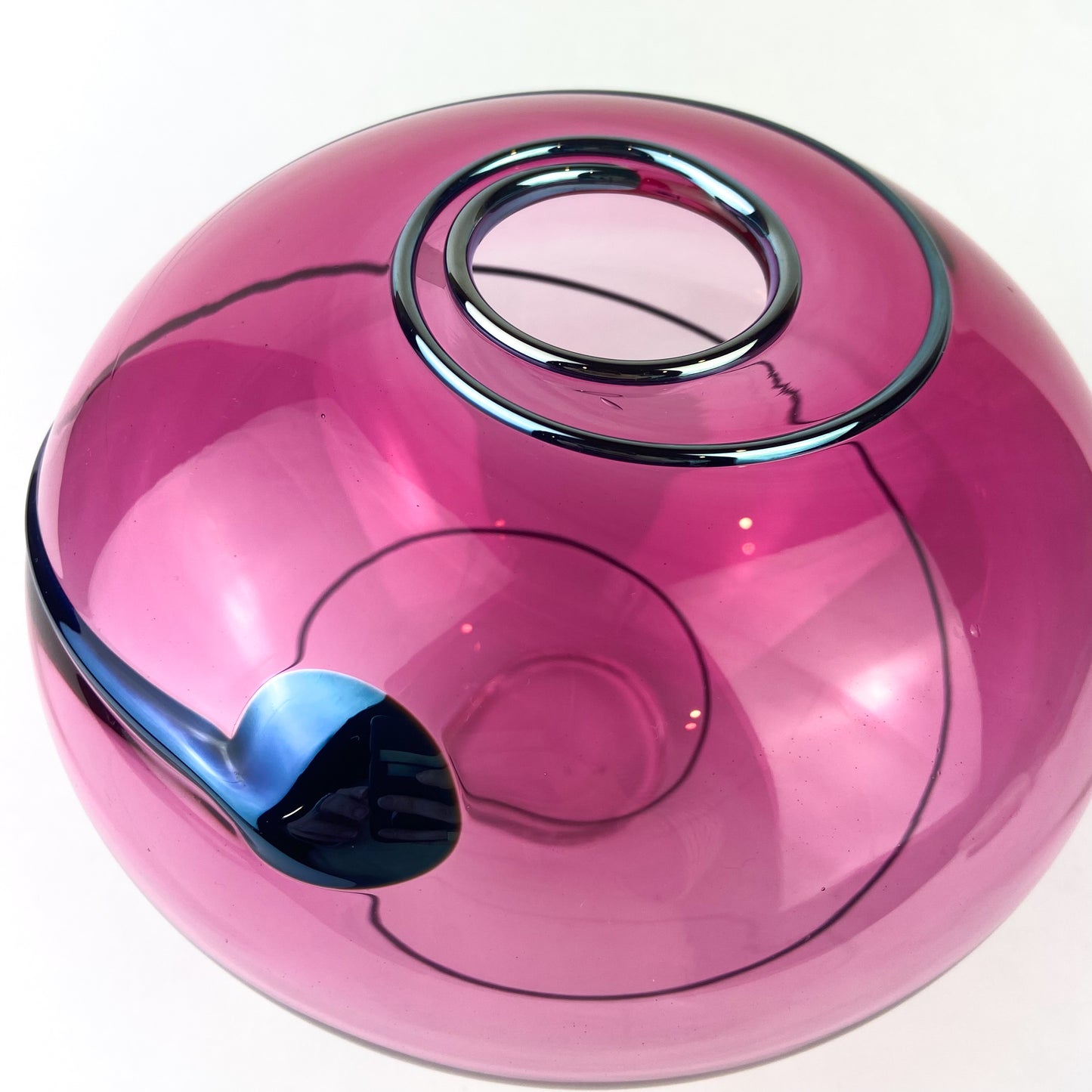 Pink + Navy Iridescent Swirl Studio Art Glass Vase #O1088