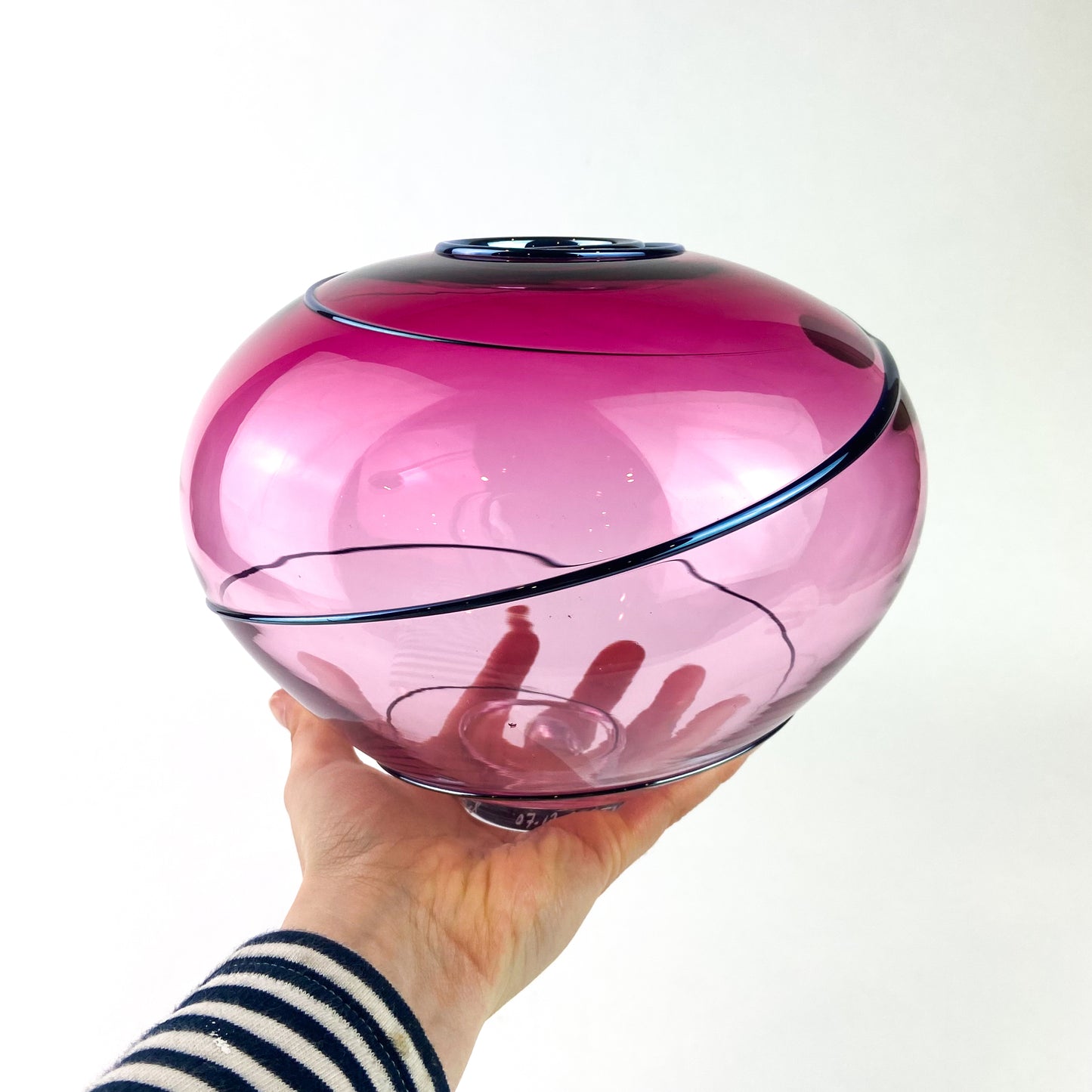 Pink + Navy Iridescent Swirl Studio Art Glass Vase #O1088