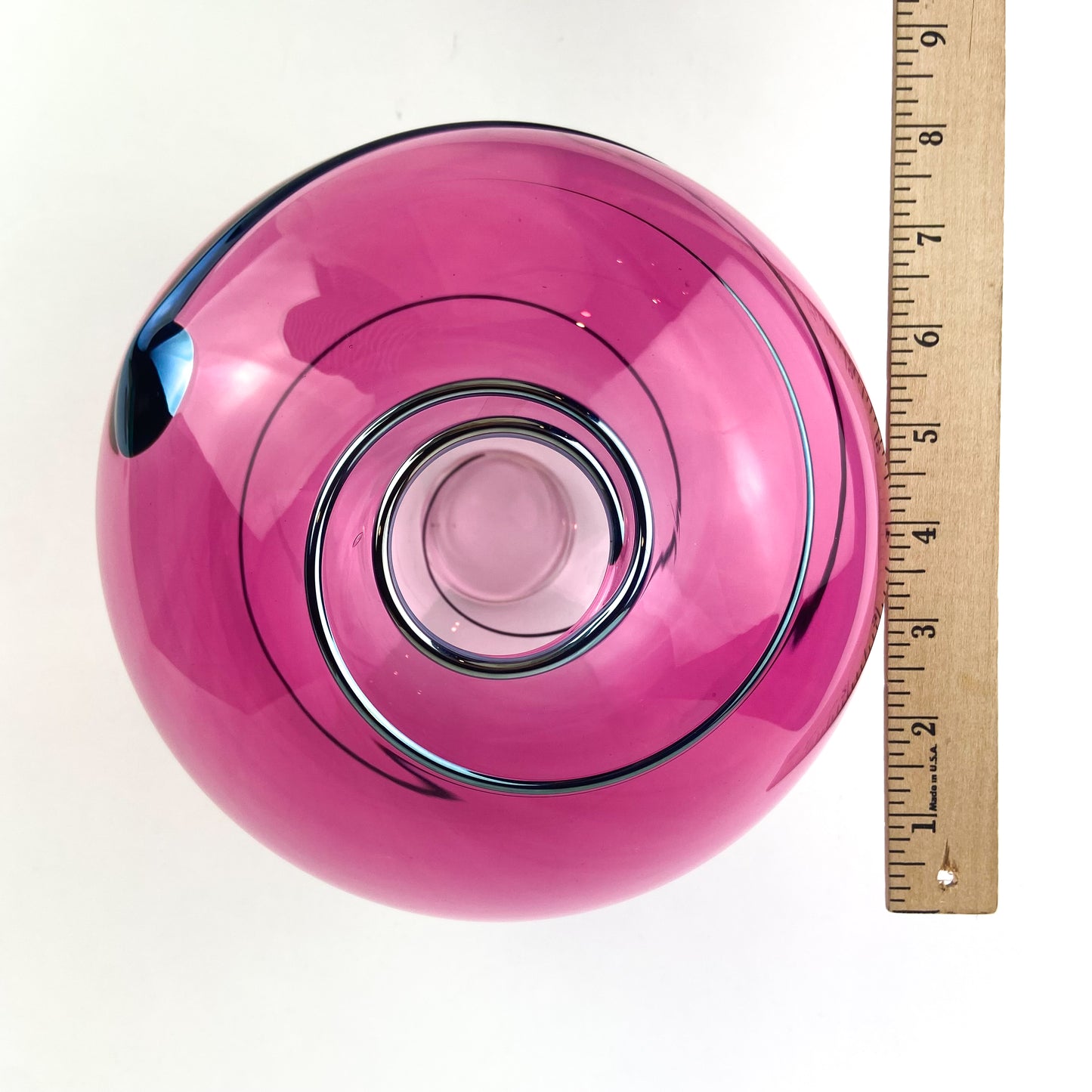 Pink + Navy Iridescent Swirl Studio Art Glass Vase #O1088