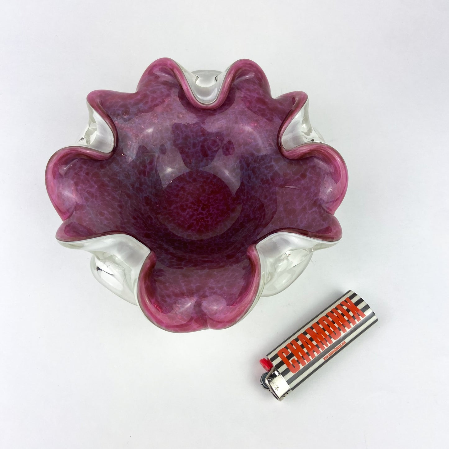 Murano Pink + Copper + White Cased Floriform Glass Catchall/Ashtray #O1120