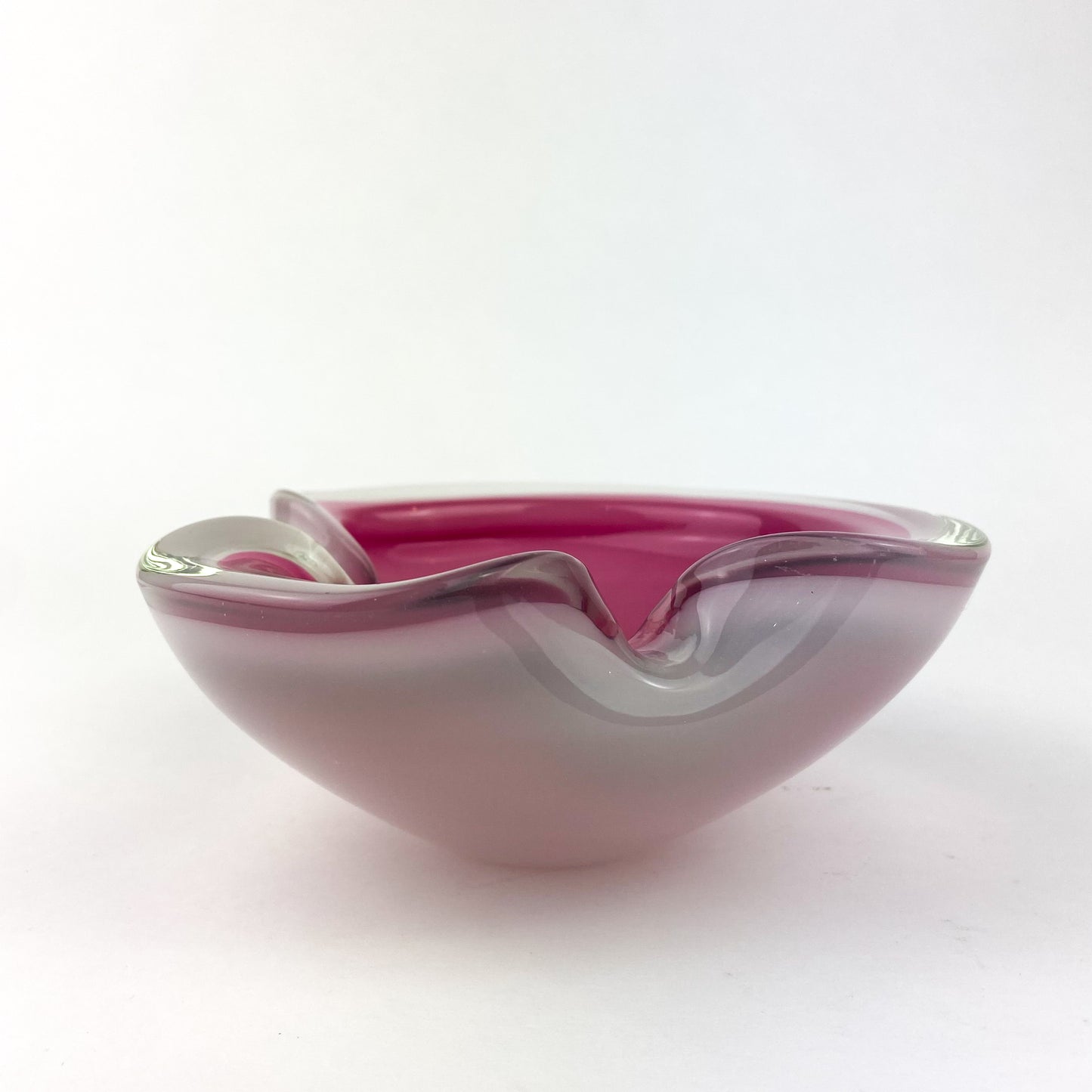 Murano Pink + White Freeform Glass Catchall/Ashtray #O1089